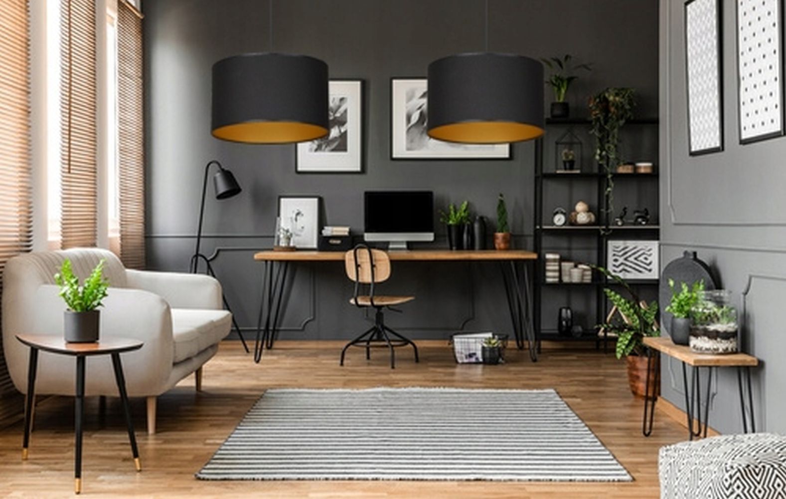 Suspension Noir Or Tissu Ø35cm YENNA Salon Dekoration für Zuhause, Tabelle, Innenarchitektur, Lampe, Wohnzimmer