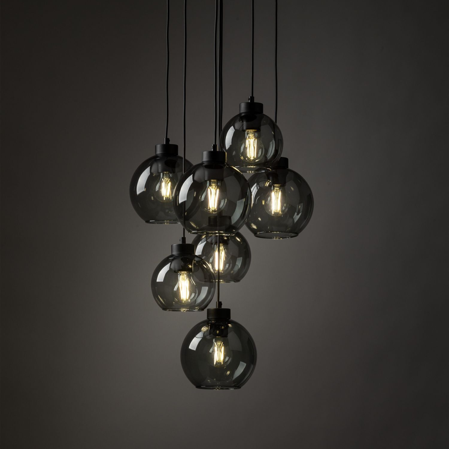 Suspension verre fumé 7x E27 ajustable Abat-jour sphérique
