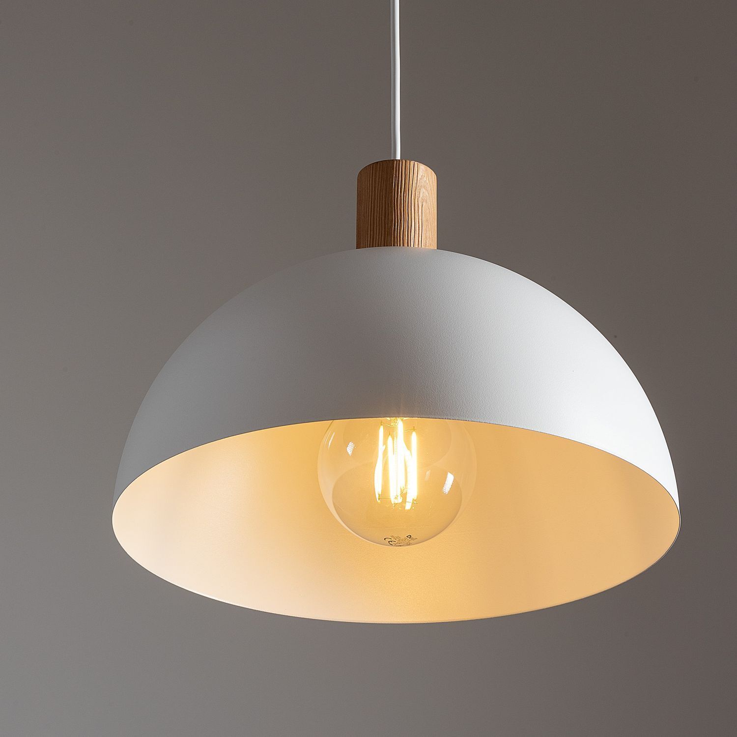 Lampe à suspendre Blanc Scandinave Métal Bois Ø 33,5 cm E27