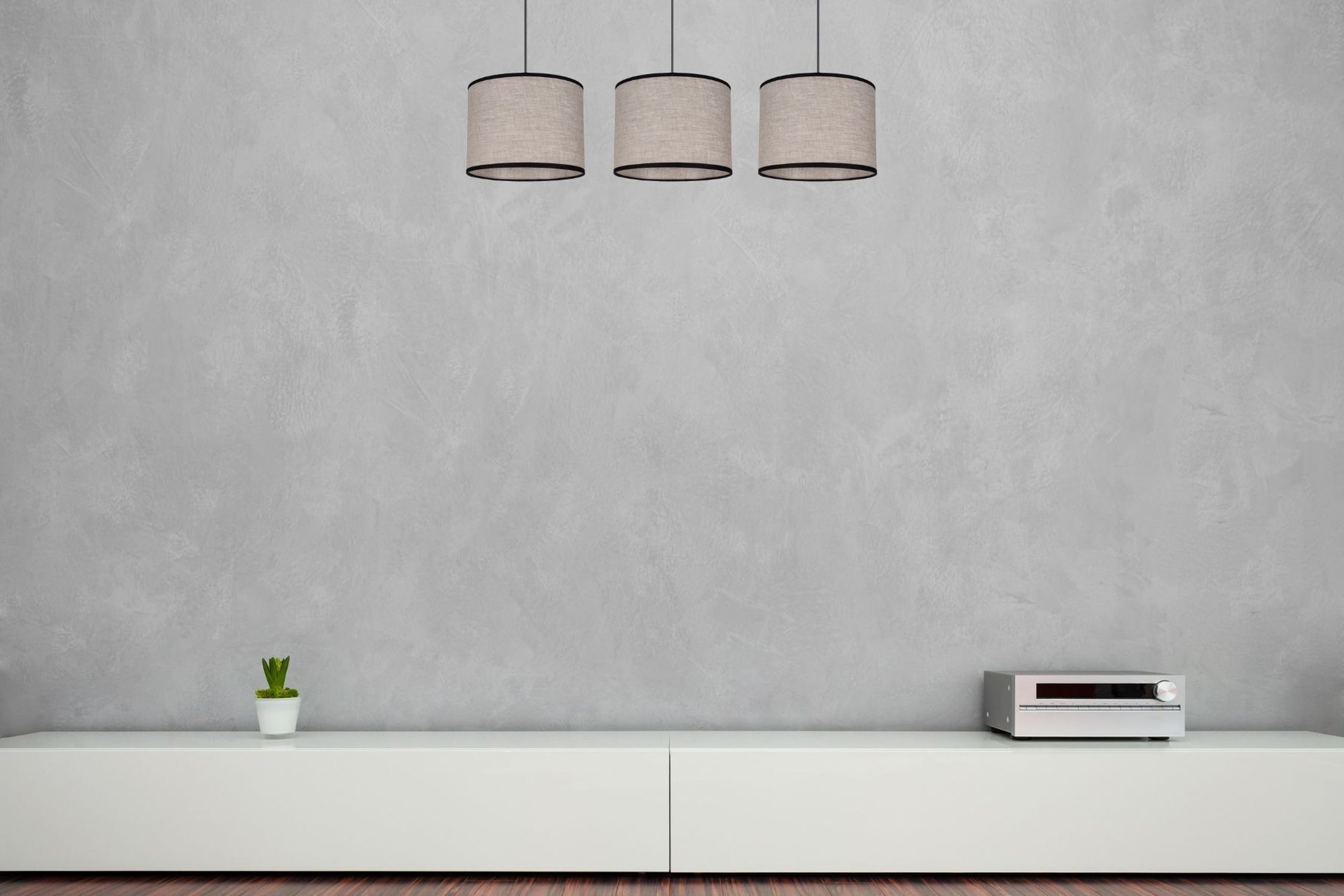 Suspension Tissu Noir Beige E27 70 cm long 3-flmg