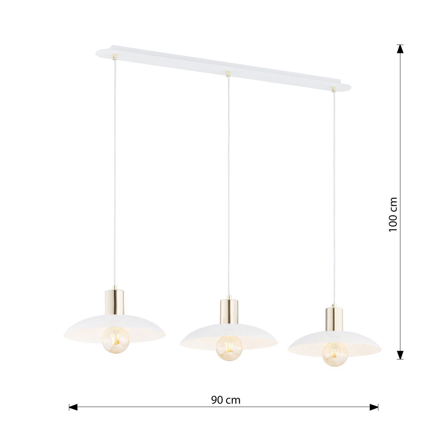 Suspension métal L : 90 cm E27 blanc or 3 flammes E27