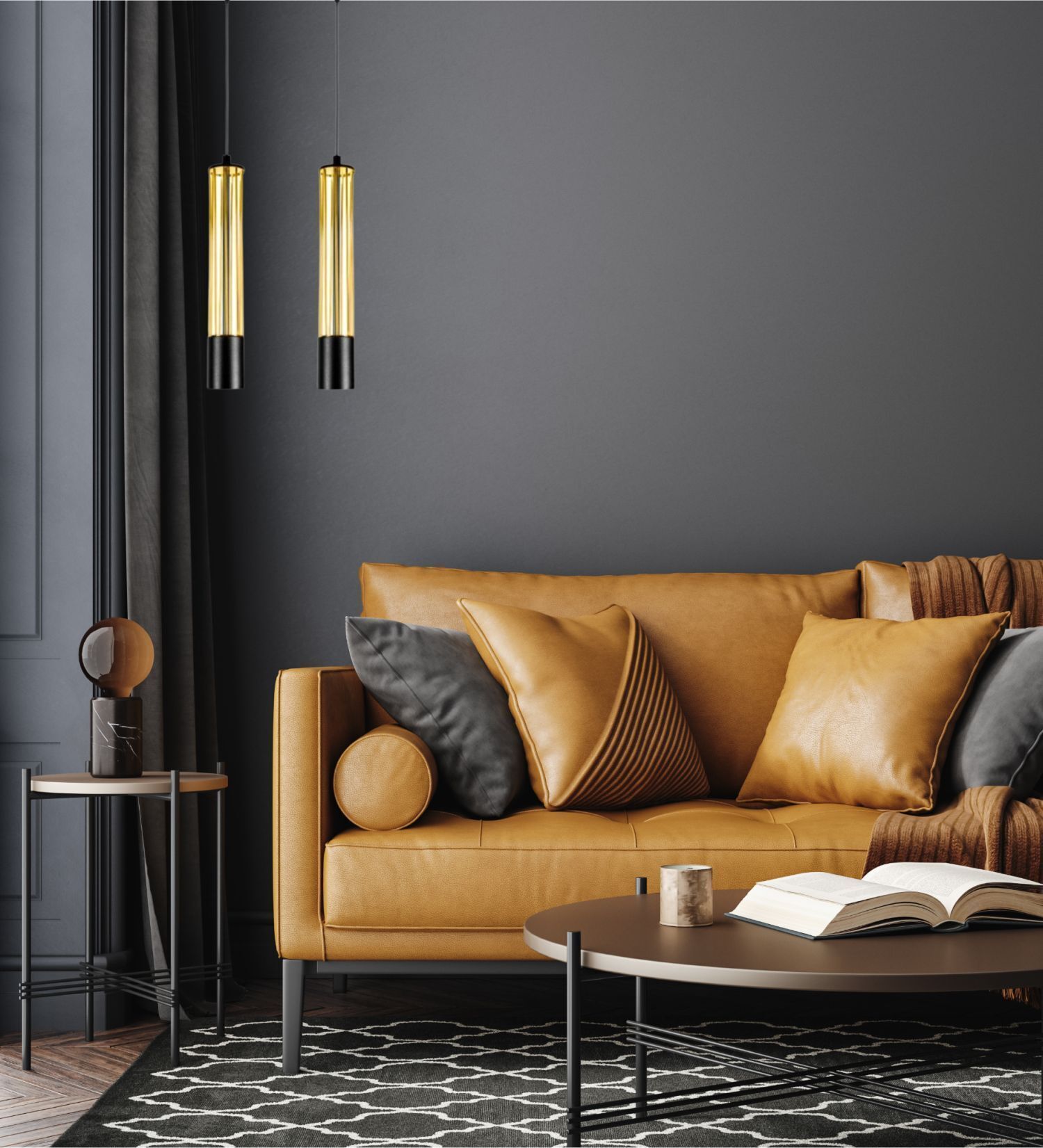 Hängelampe Metall GU10 35 cm lang Schwarz Gold stilvoll Lampe, Dekoration für Zuhause, Innenarchitektur, Wohnzimmer, Couch