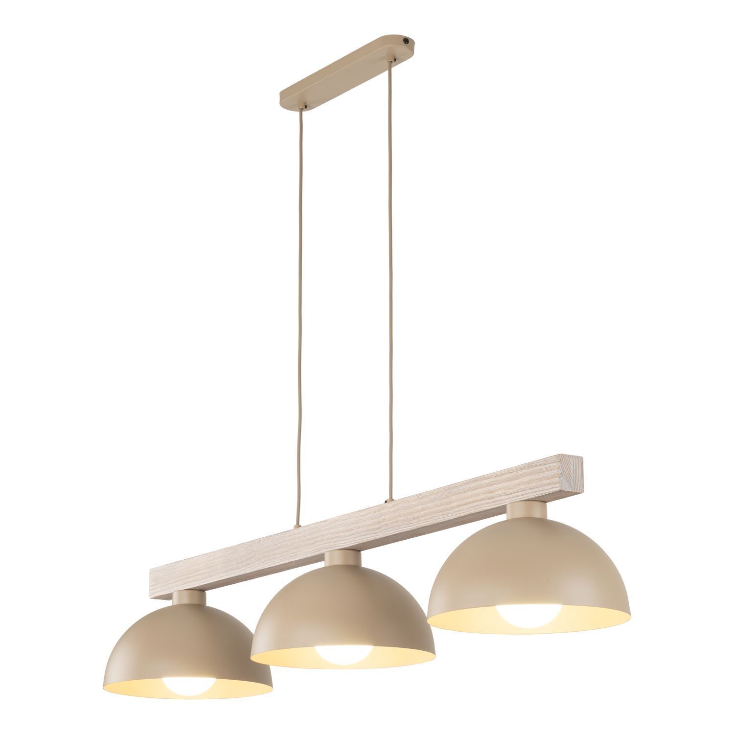 Pendelleuchte Beige Holz Metall 118 cm E27 3-flammig Hängelampe, Drei-Lampen-Design, Holzoptik, Beige, Schwenkbar?