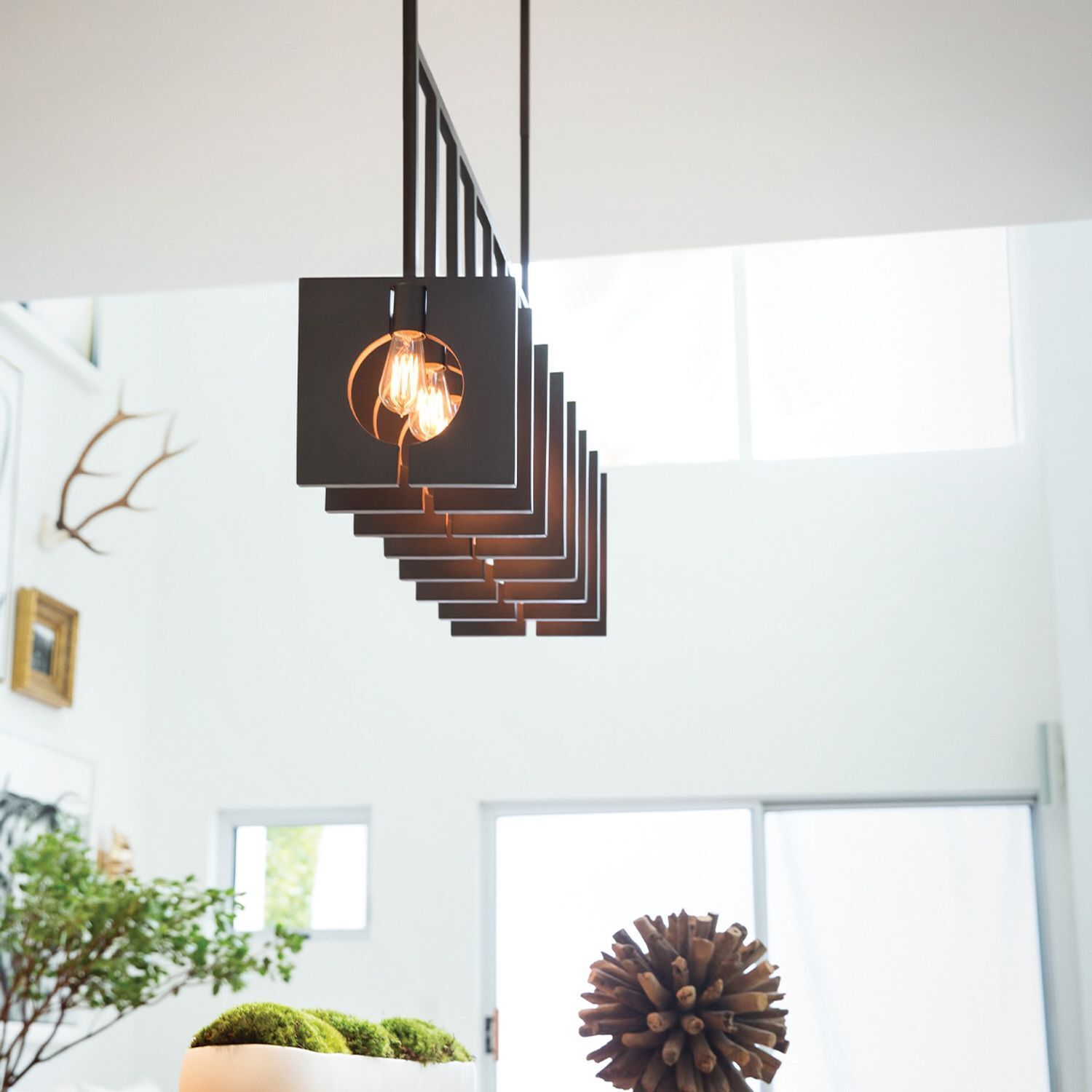 Lampe à suspendre métal E27 H : max. 142,9 cm allongée Moderne