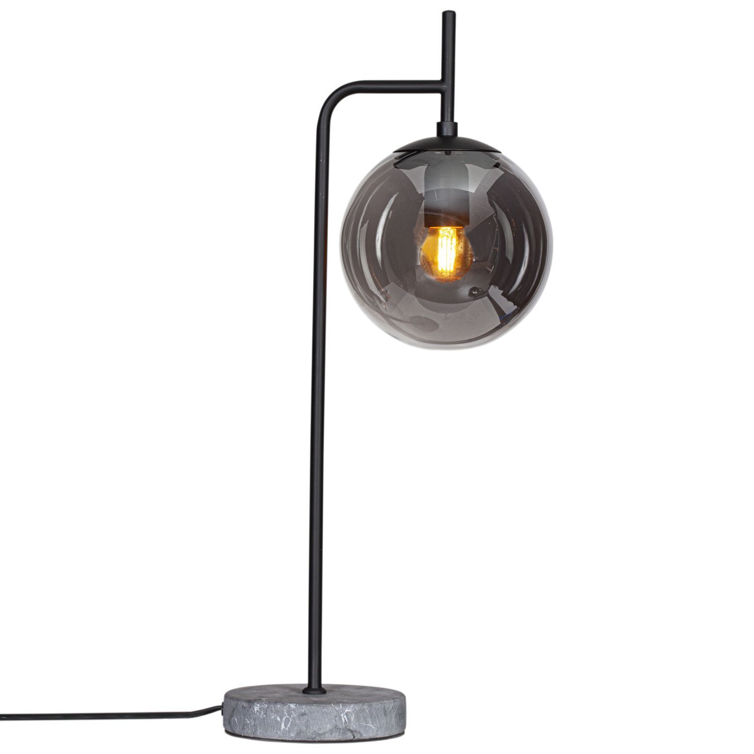 Lampe de table métal verre fumé 60 cm noir gris E27