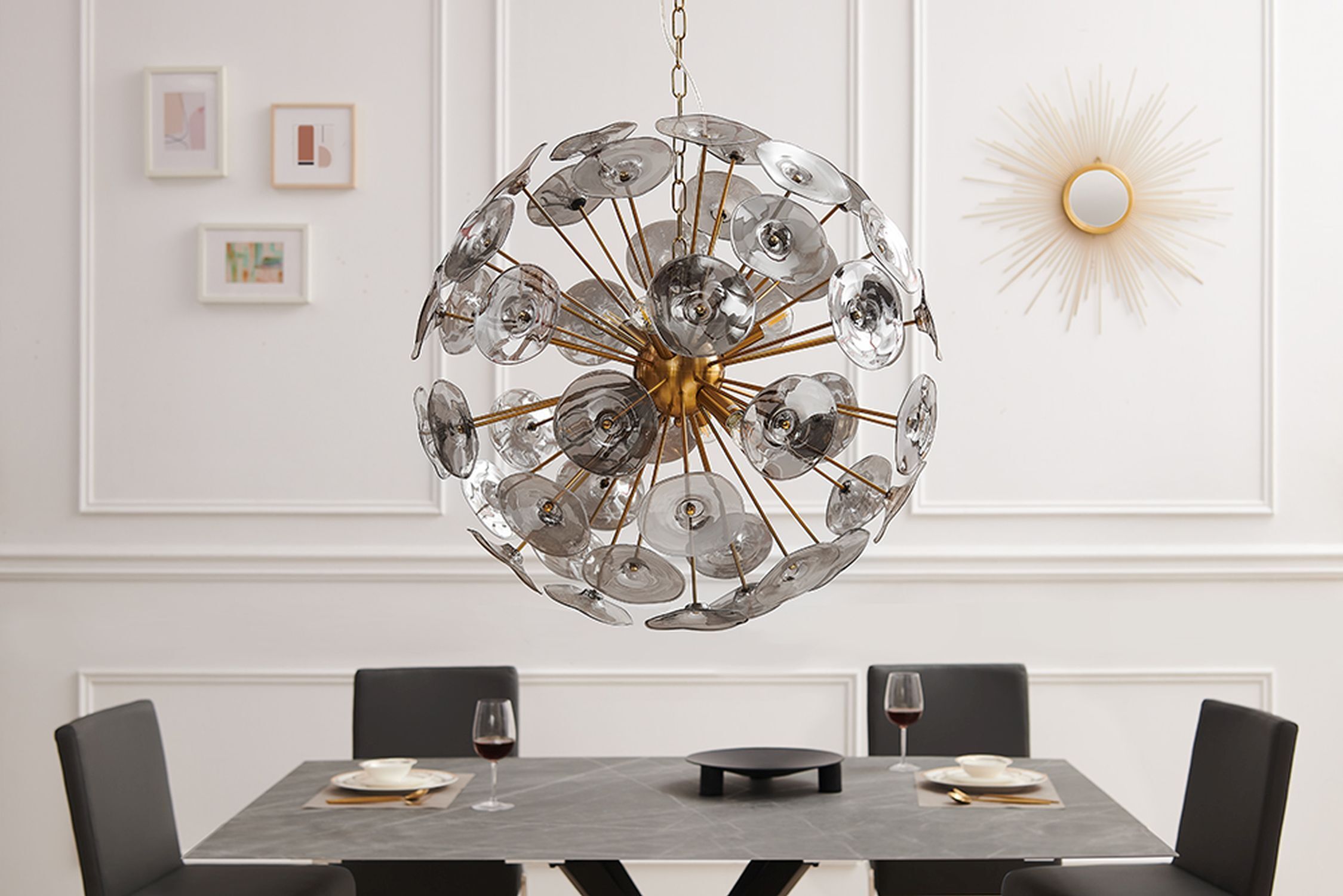 haengelampe-pendelleuchte-hoehenverstellbar-lucas-5x-e14-bis-40w-transparent-gold-modern-le108707-03 Hängelampe, Wandleuchte, Kugelleuchte, Metall, Goldfarbe