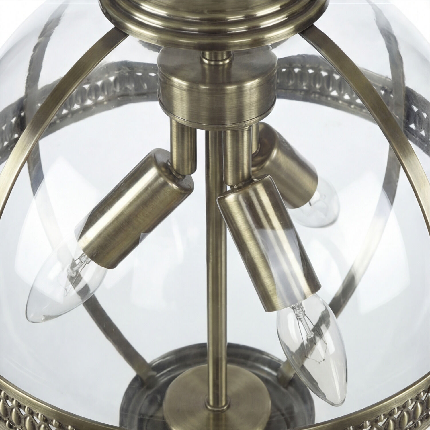 Pendelleuchte Kugel Ø 32 cm 3x E14 in Messing antik Jugendstil Chandelier, Messing, Glasschirme, Lampe, Beleuchtung