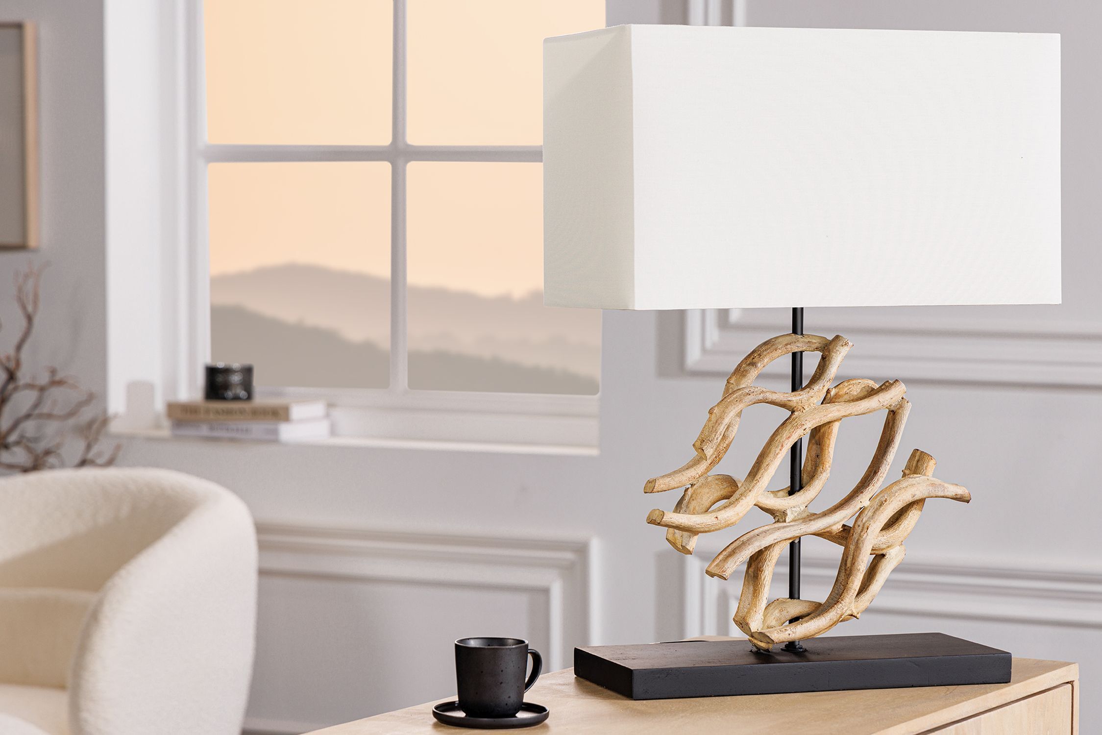 Lampe de table bois tissu anti-éblouissement E27 H:57 cm Lampe de lecture