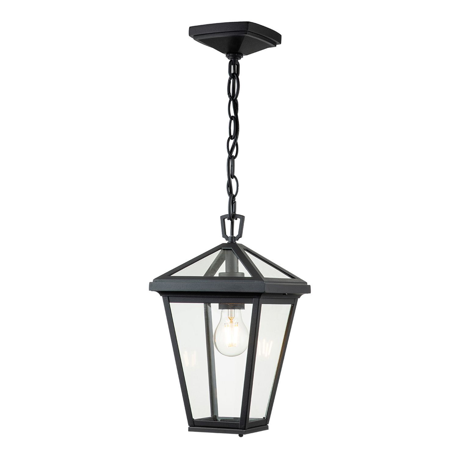 Außenlampe E27 IP44 B: 20,3 cm Schwarz hängend Hängelampe, Pendelleuchte, Glasfenster, Schwarz, Kette