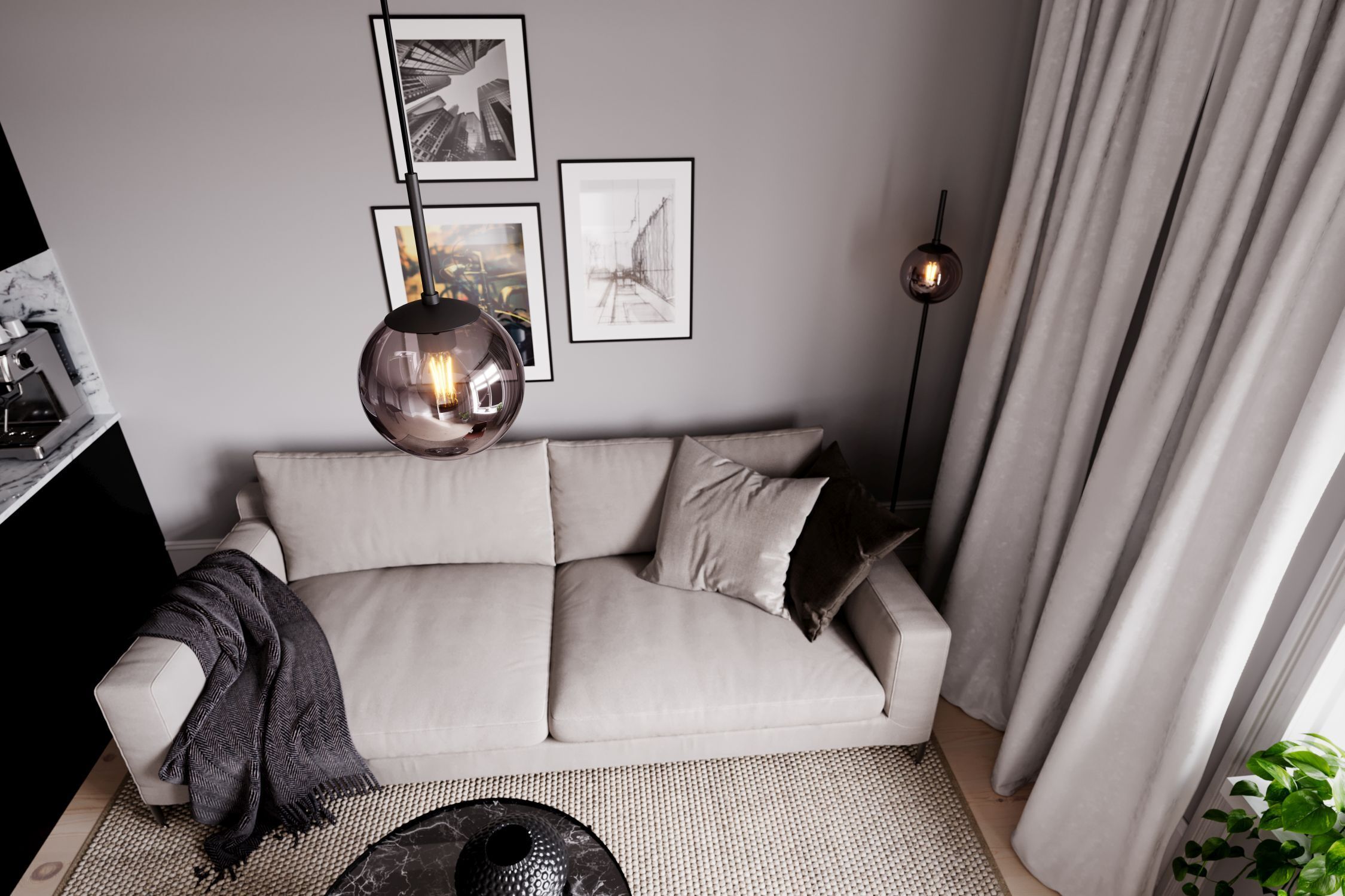 Wohnzimmer, Dekoration für Zuhause, Kissen, Couch, Lampe
