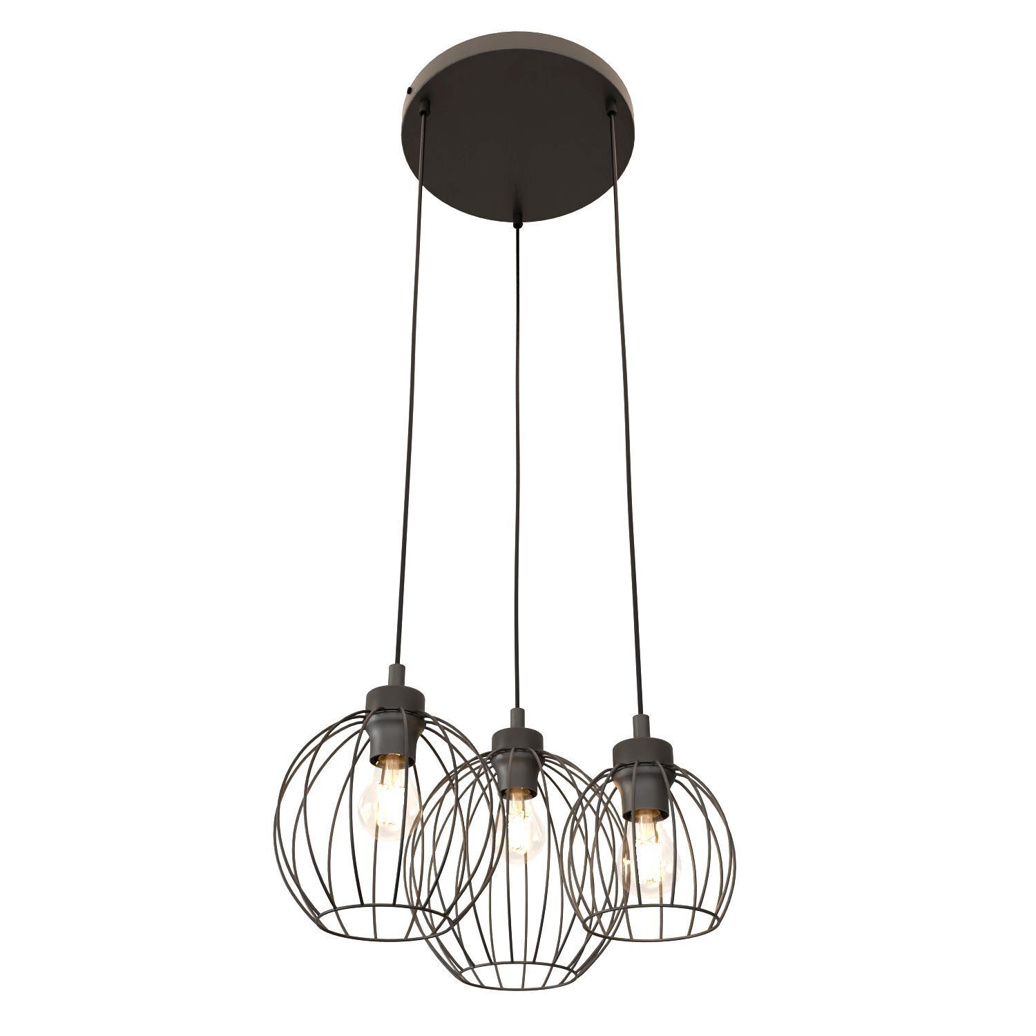 Lampe à suspendre métallique E27 3 flammes L:30 cm rond noir