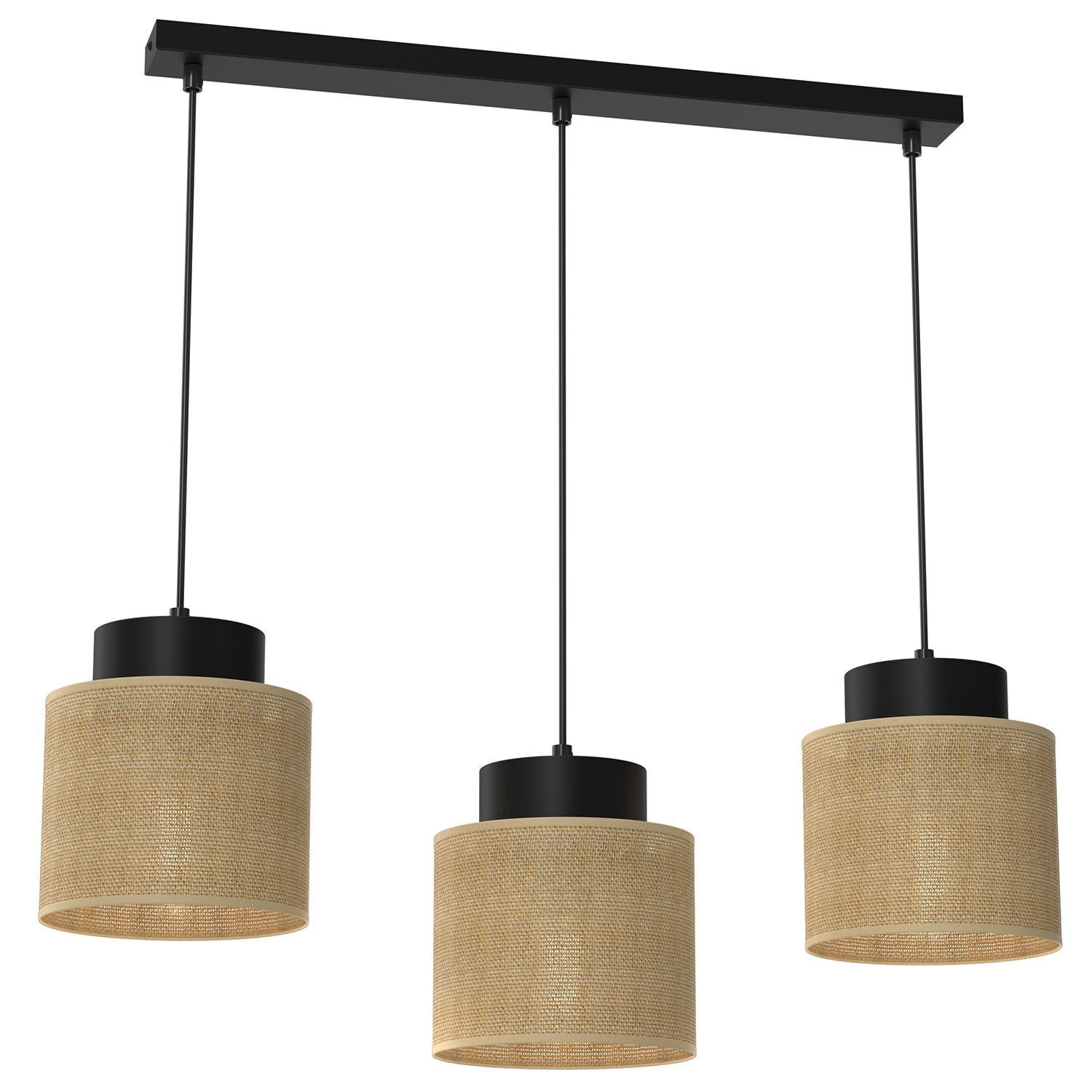 Lampe à suspendre Jute Métal Noir Naturel 75 cm E27 confortable