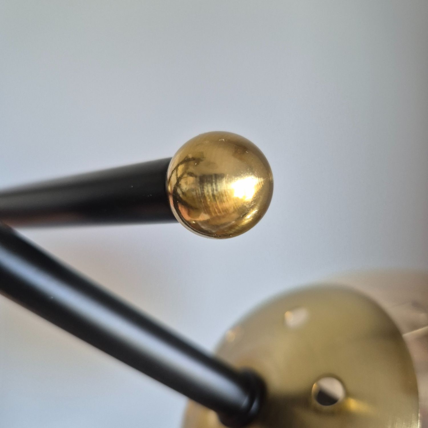 lampshade, ceiling lamp, metal ball, gold finish, adjustable arm