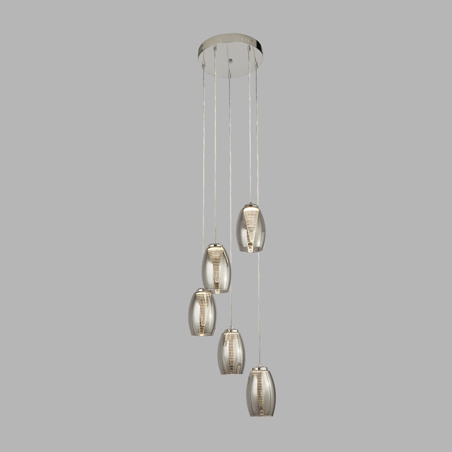 Lampe LED suspendue verre fumé 5 flammes réglable en hauteur