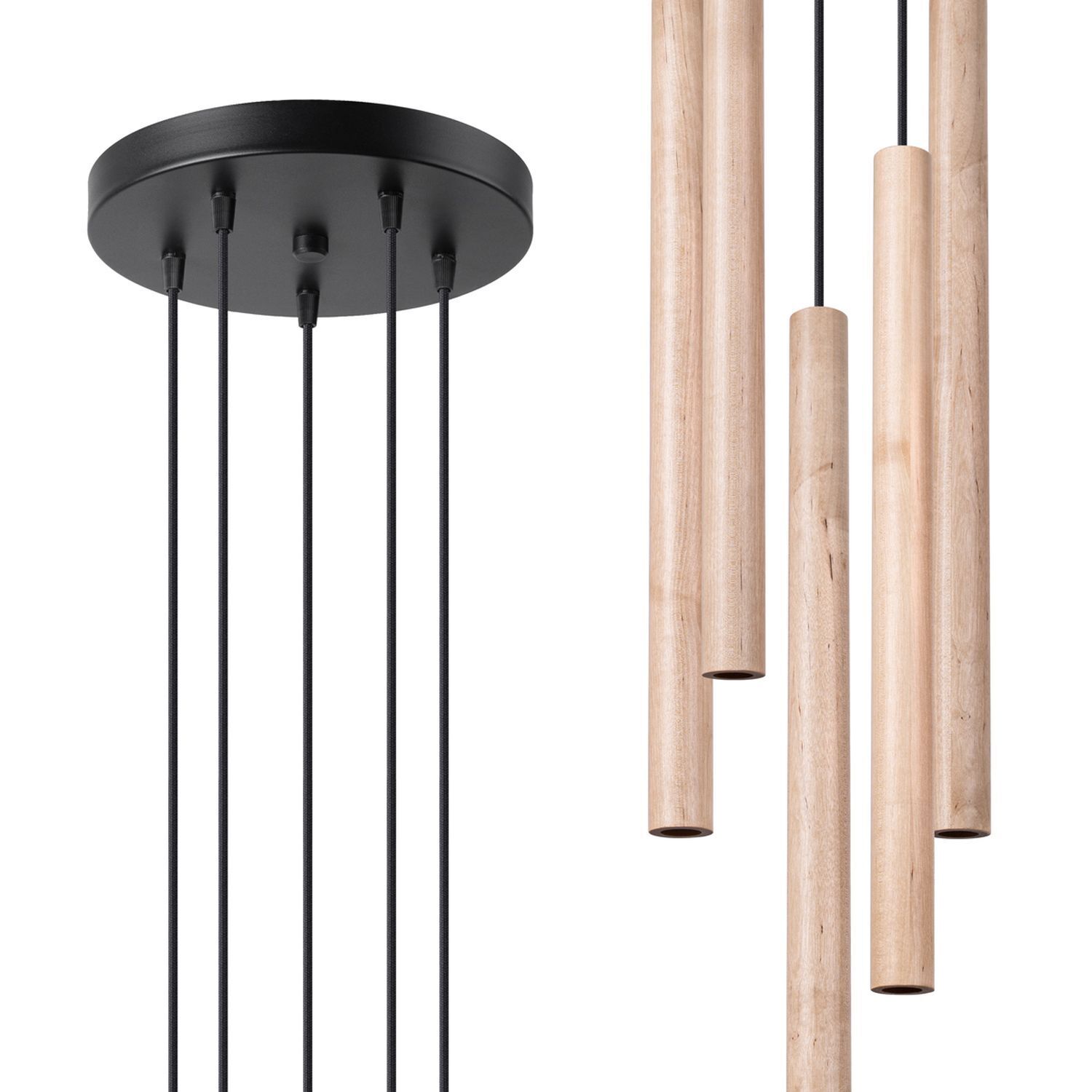 Hängelampe Holz Natur G9 L:25 cm 5-flammig akzentuiert hängelampe, pendel, holz, dunkle kabel, mehrfachedratt