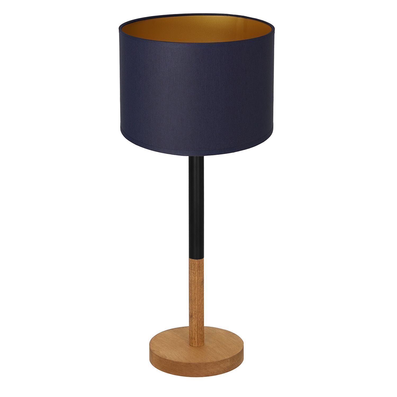 Lampe de chevet bois tissu noir bleu or 56 cm