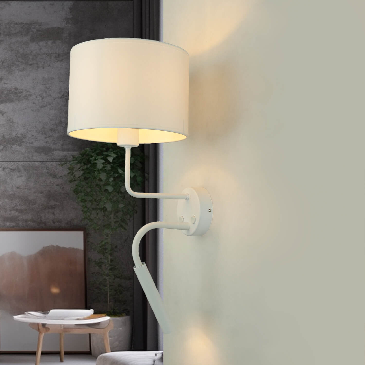 Applique avec col de cygne Blanc E27 + G9 H : 50 cm Lampe, Stehlampe