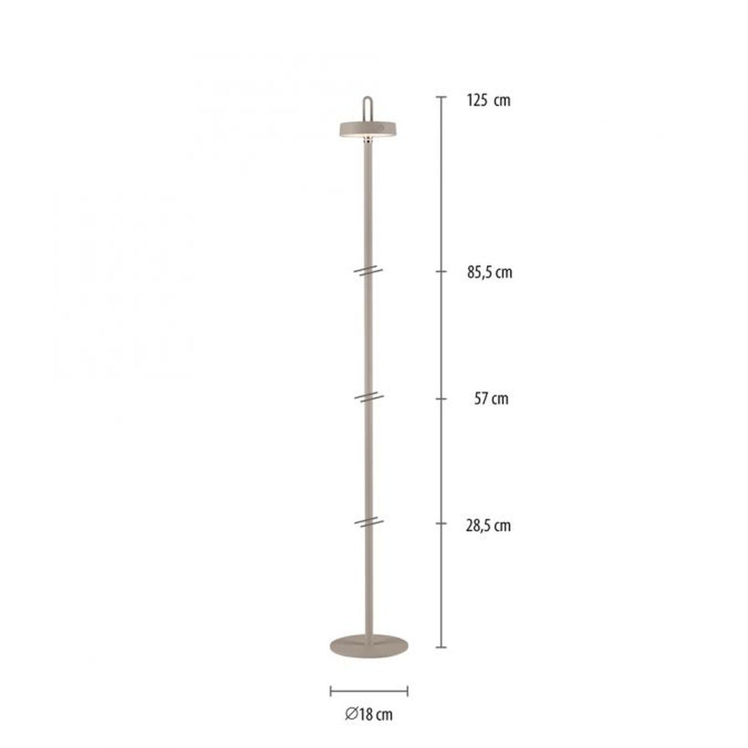 Lampadaire LED rechargeable Greige Dimmer Touch IP44 125,2 cm