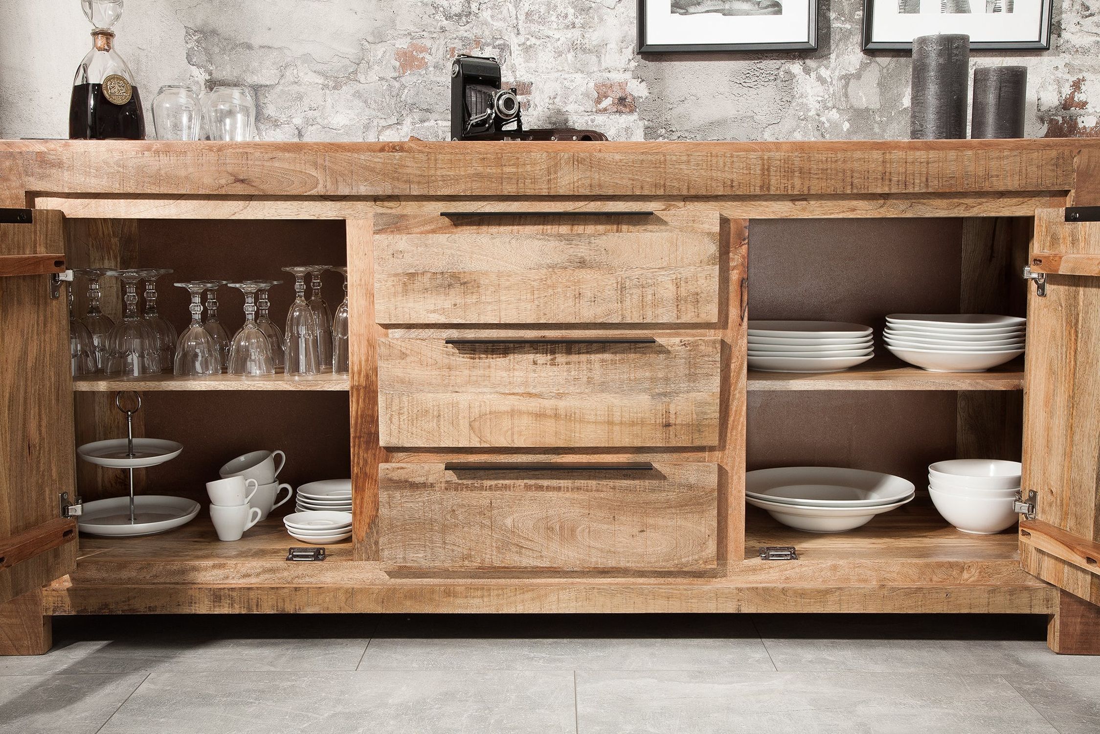 Buffet en bois de manguier 174 x 76 cm fait main tiroirs portes Moebel, Anrichte, Innenarchitektur, Holz, Hartholz