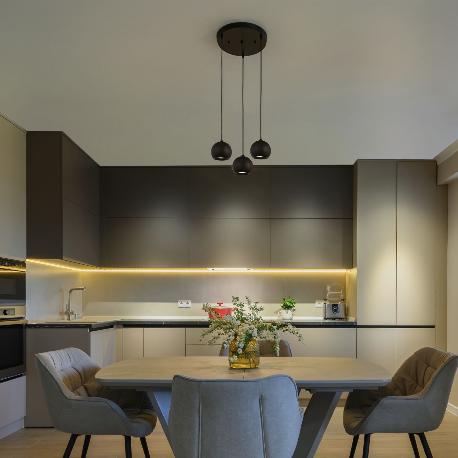 Lampe à suspendre 3 flammes Noir GU10 Ø 39 cm Métal Lampe à suspendre 3 flammes Noir GU10 Ø 39 cm Métal