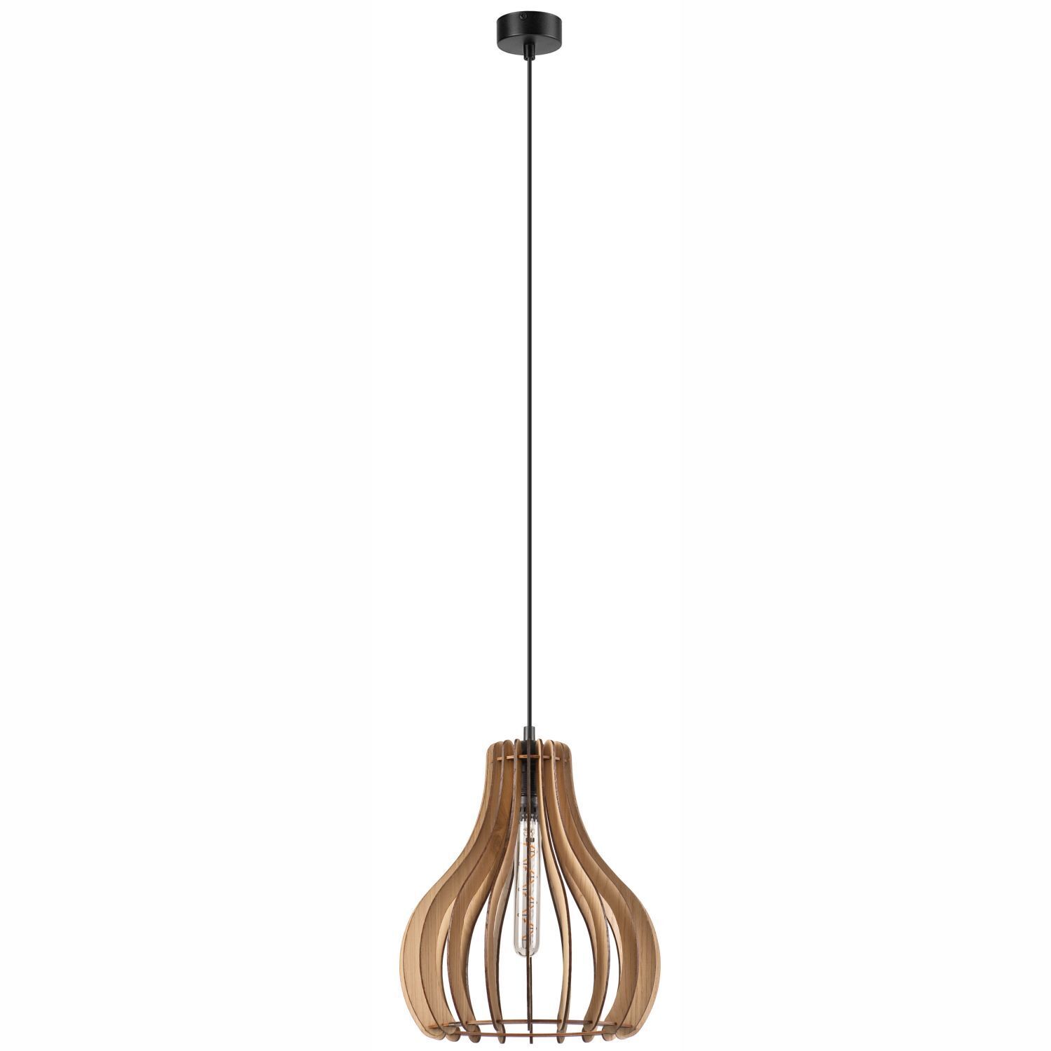 Confortable lampe à suspendre bois acier Ø29 cm noir naturel