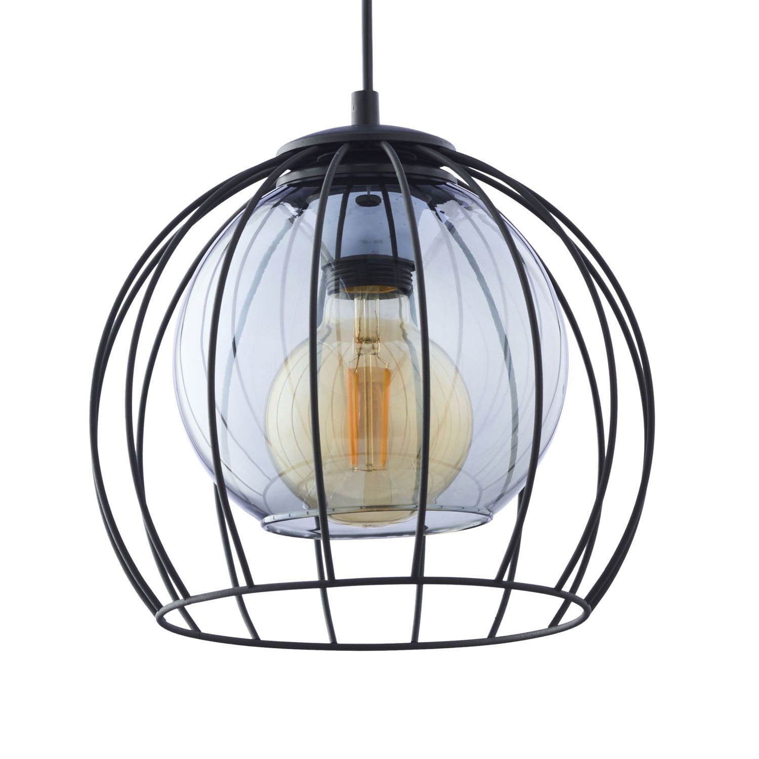Suspension métal verre Ø 26 cm noir gris E27
