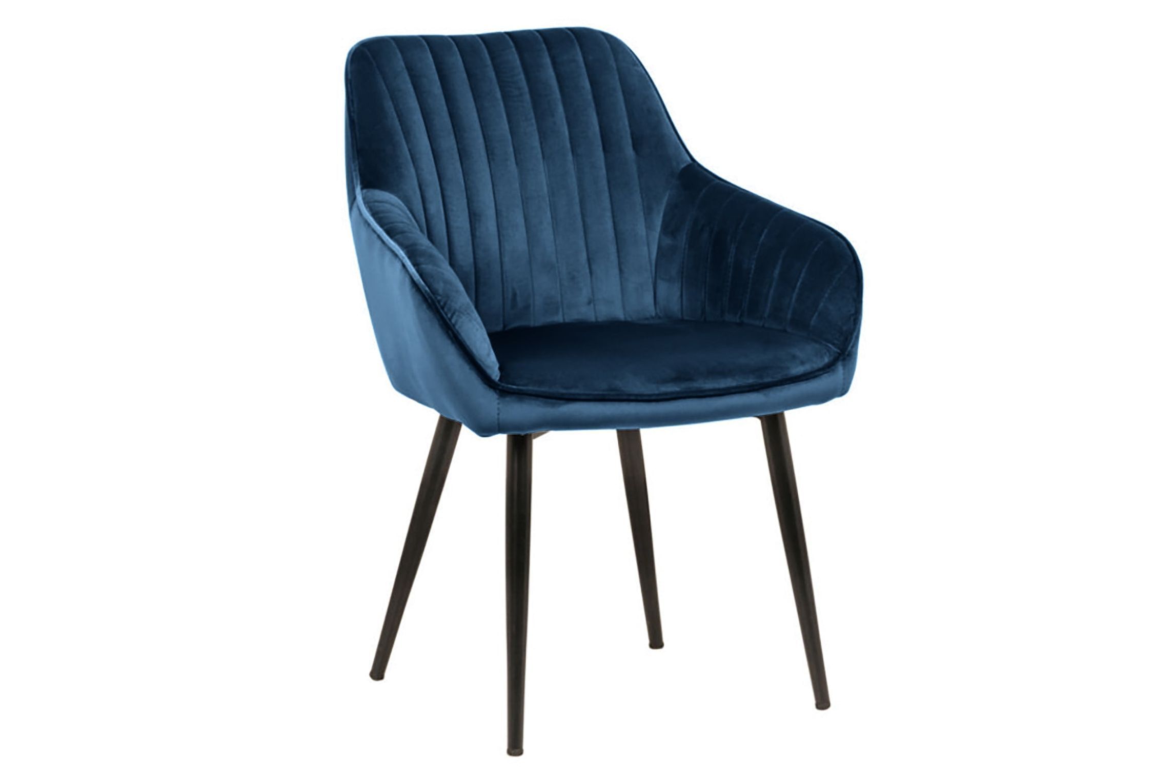 Chaise de salle à manger velours métal bleu noir avec accoudoirs