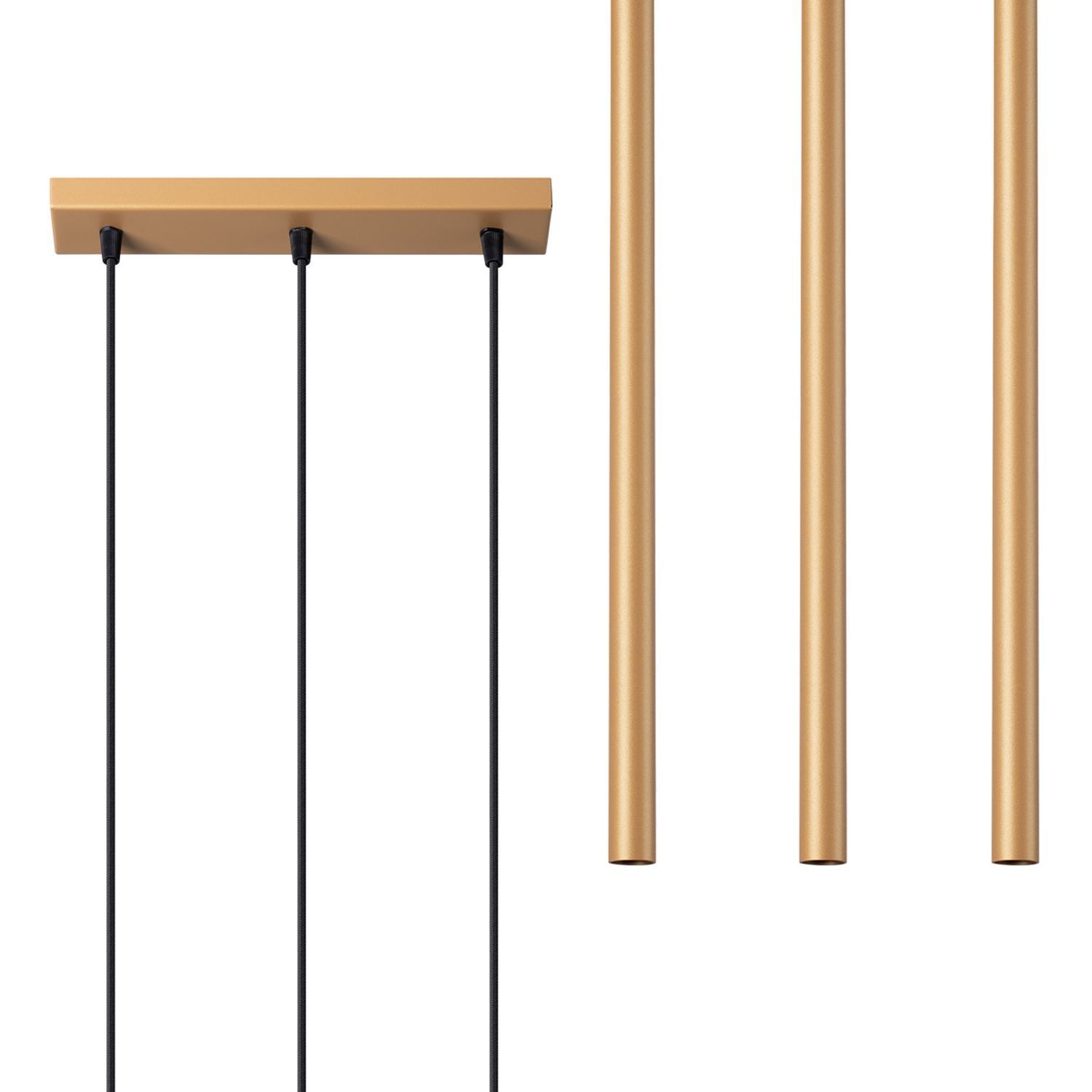 Lange Pendelleuchte Stahl Gold G9 30 cm 3-flammig Pendellampe, Gold Finish, Metallstangen, Hängelampe, Minimalistisch