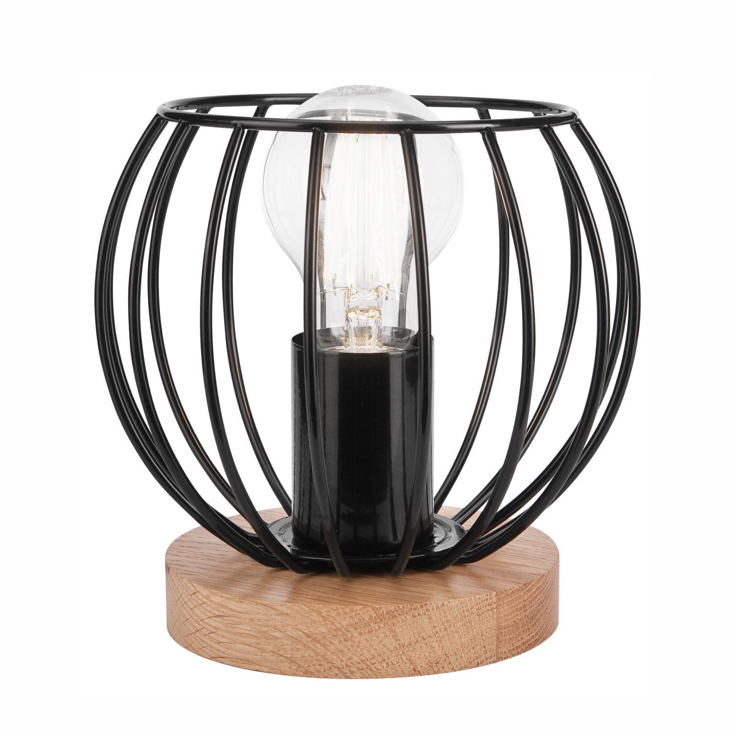 Lampe de table noire E27 petite H : 16 cm Métal Bois Rétro