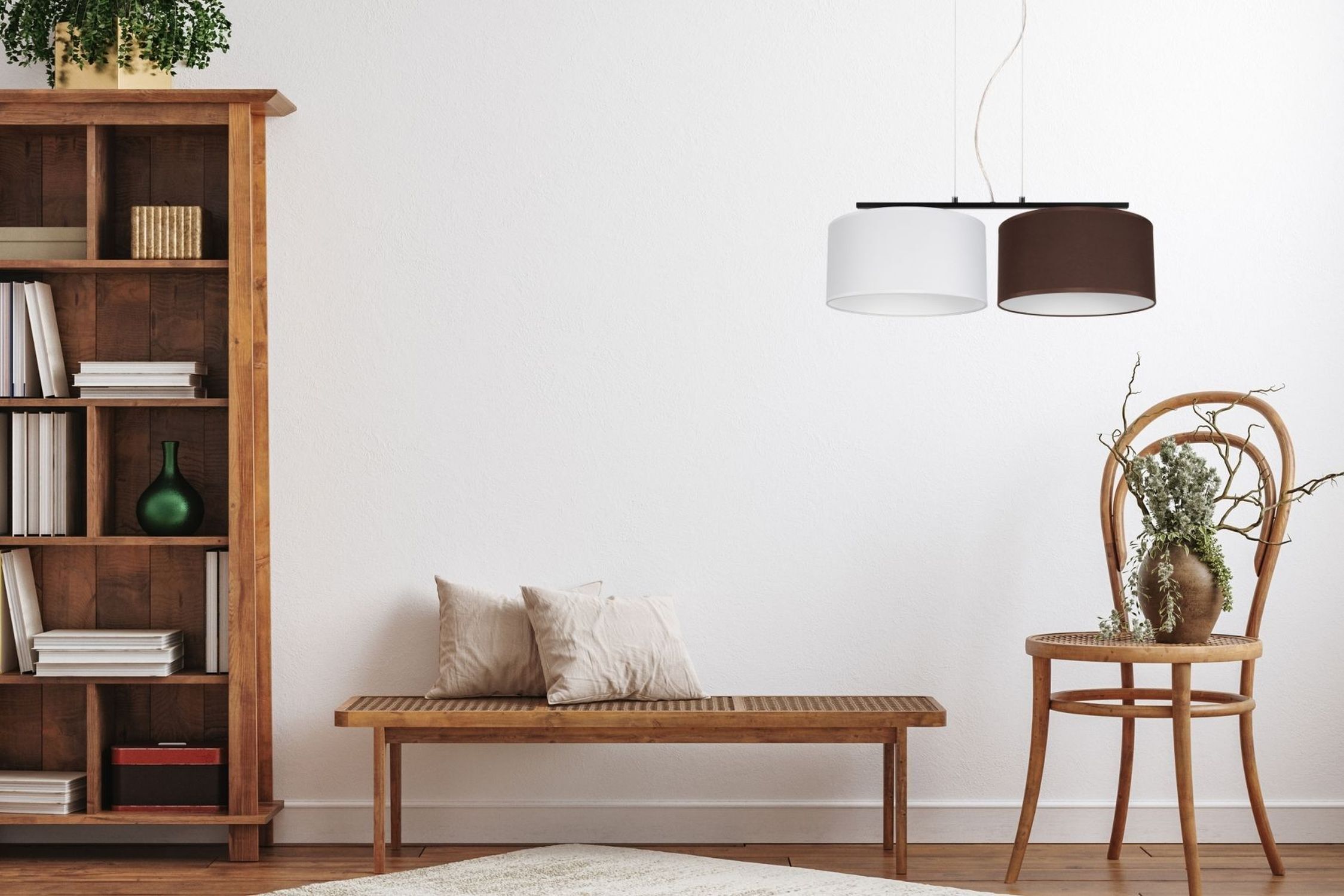 Tissu Lampe suspendue anti-éblouissement blanc marron E27 70 cm de long