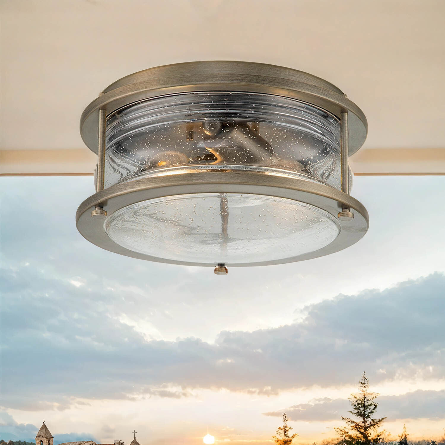 Plafonnier extérieur aluminium verre L : 30,5 cm IP44 E27 Deckenleuchte, Kronleuchter, Lampe