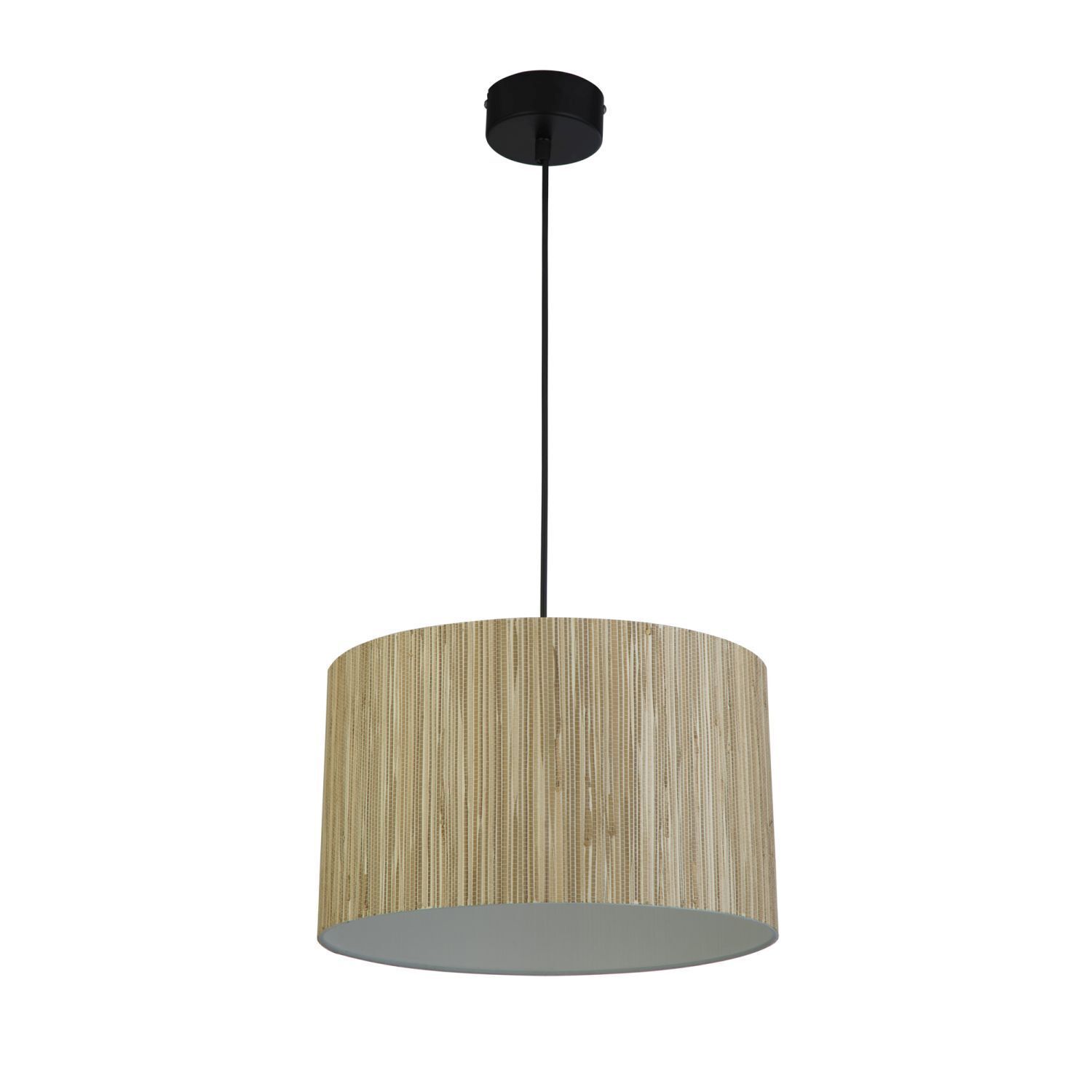 Suspension ronde bois métal E27 L:35 cm naturel