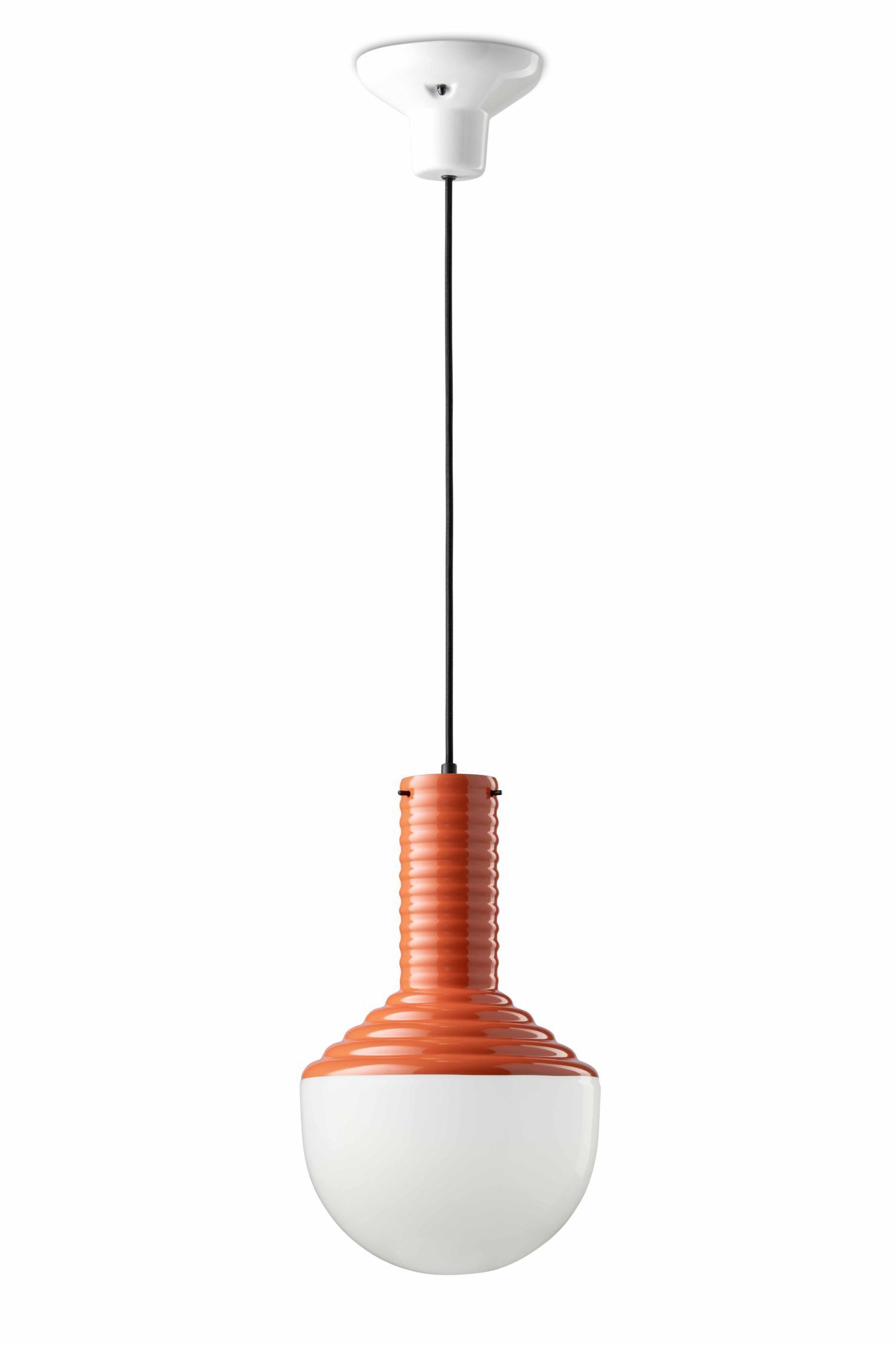 Lampe à suspendre verre céramique E27 Ø 24 cm rond blanc orange
