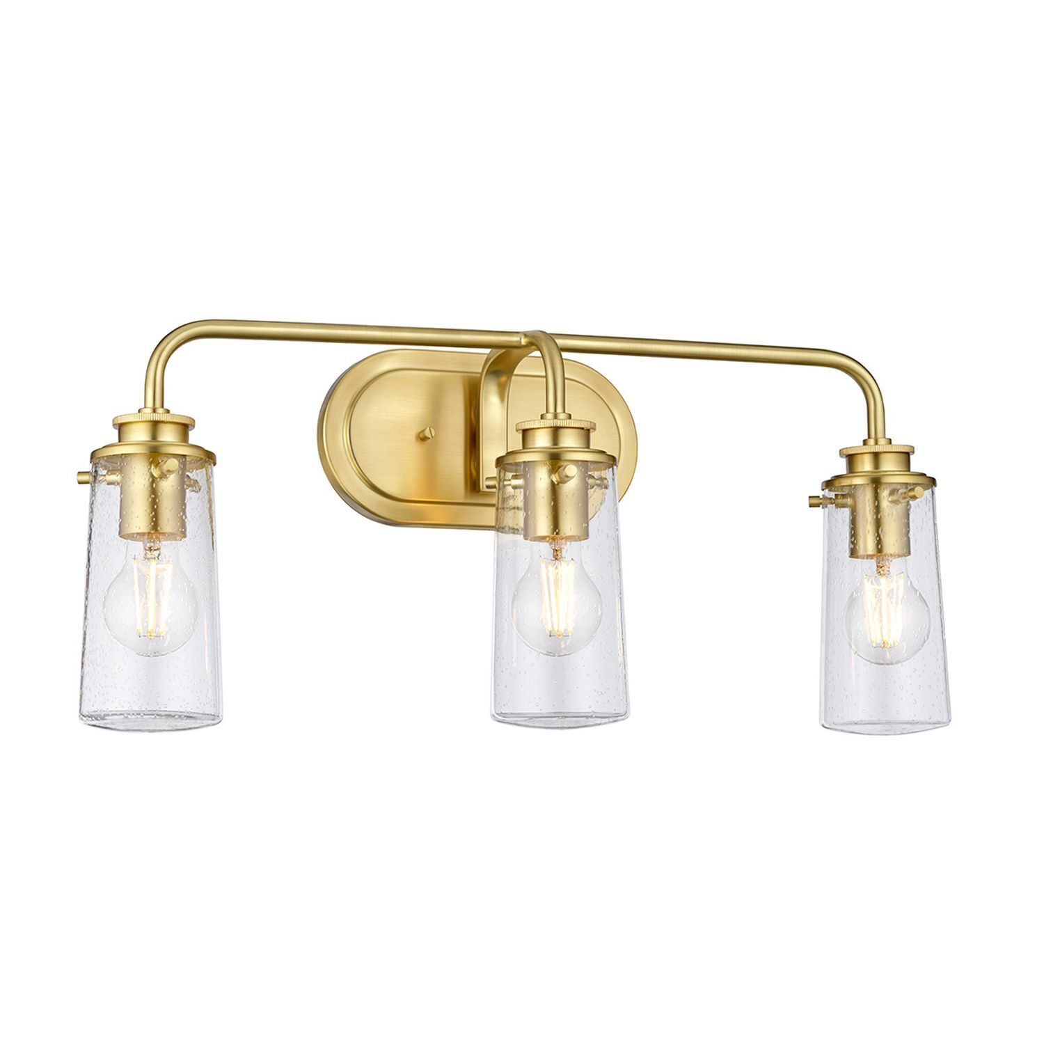 Badezimmerlampe Spiegel B: 60,3 cm IP44 3x E27 Metall Glas Wandlampe, Gold, Messing, Drei-Licht, Glas