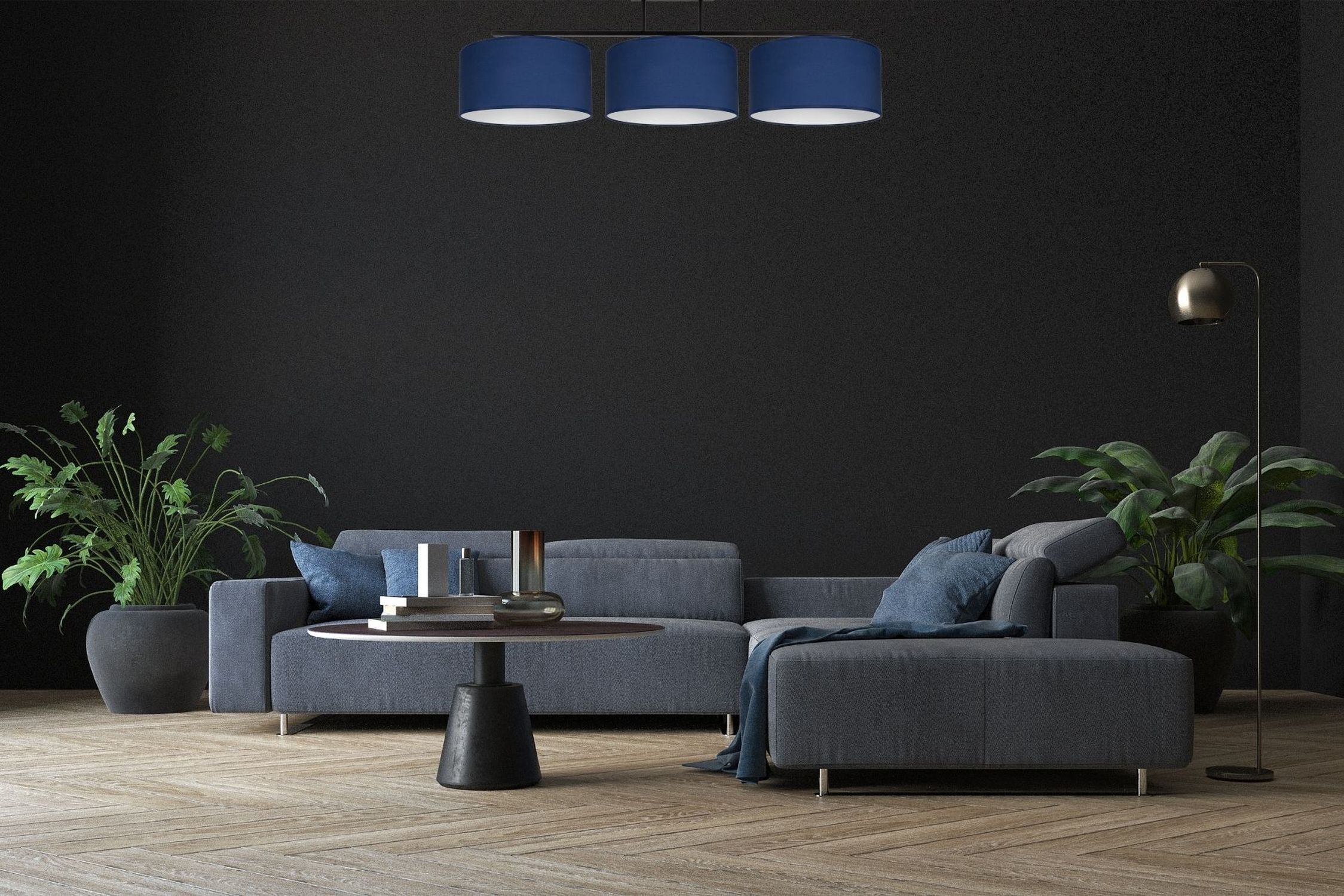Plafonnier long Tissu Noir Bleu Blanc E27 100 cm Lampe, Pflanze, Couch, Mobiliar, Wohnzimmer