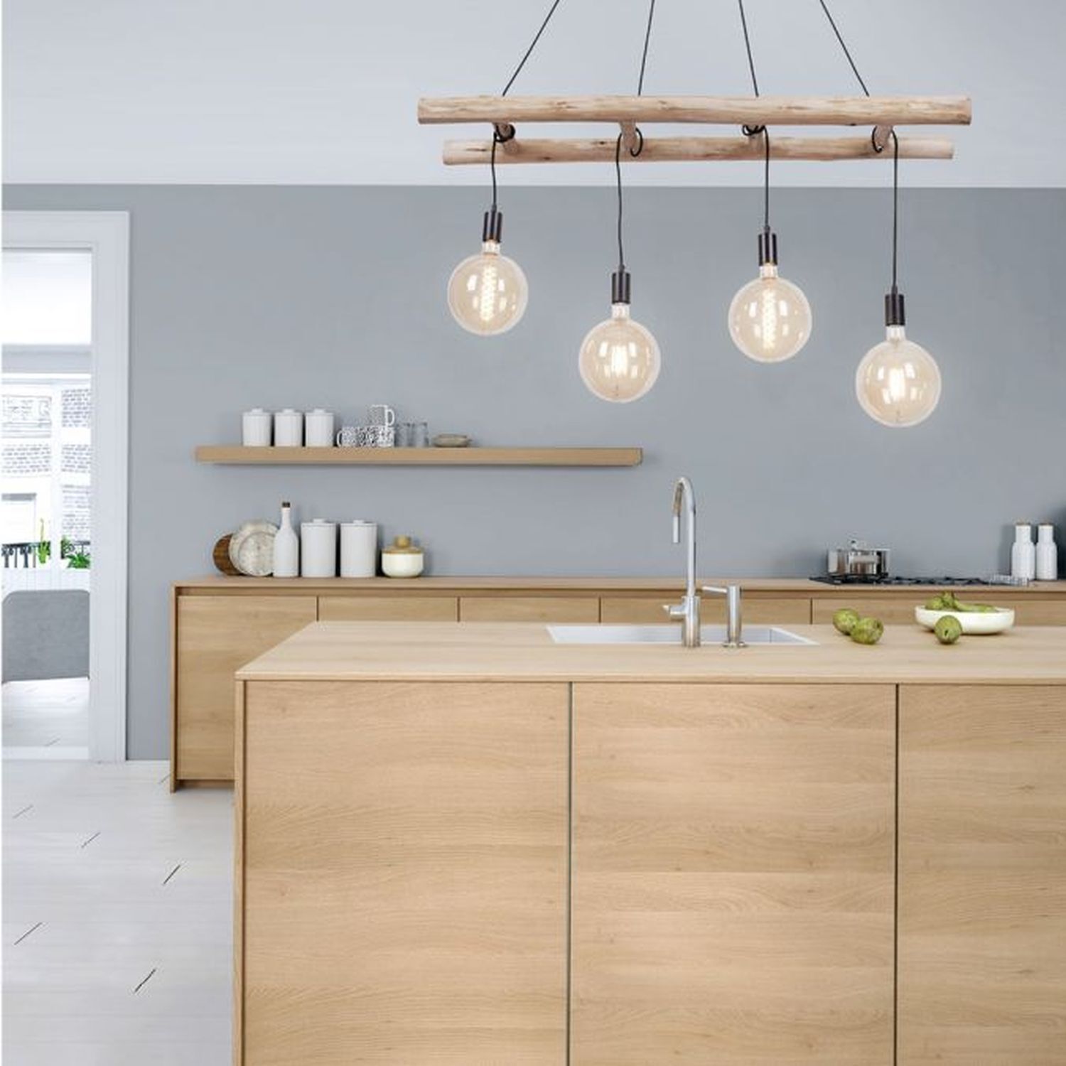 Lampe à suspendre Scandinave Bois 110 cm de long E27 naturel Drinnen, Innenarchitektur, Sinken, Küche