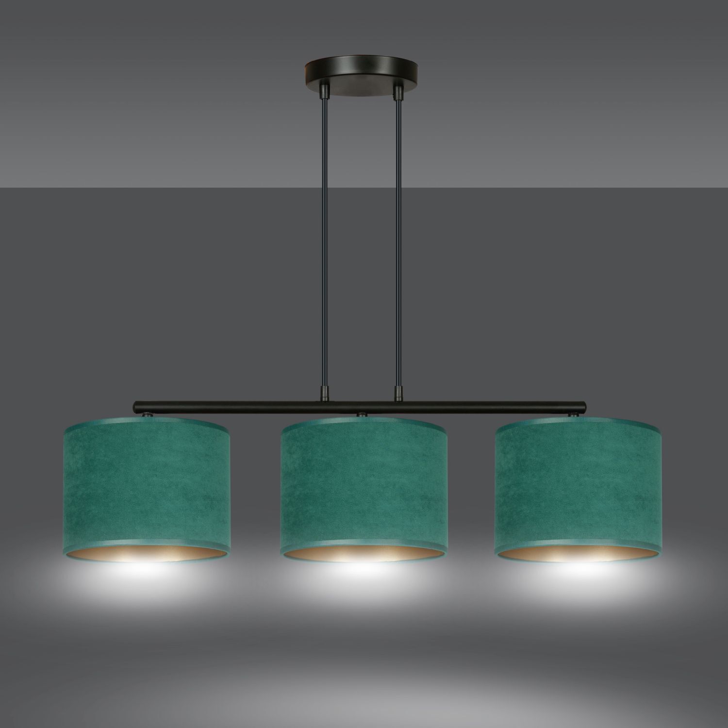 Lampe à suspendre tissu métal L : 72 cm noir vert or 3x E27 Leuchte, Lampe, Kronleuchter, Deckenleuchte, Klebeband