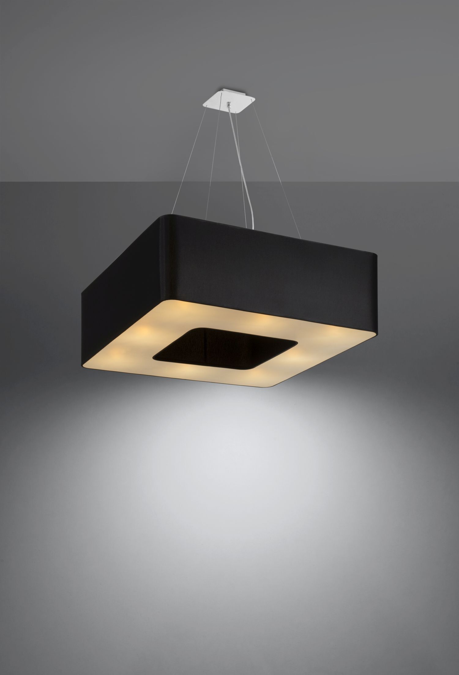 Lampe à suspendre carrée L : 60 cm Noir tissu anti-éblouissant 8x E27