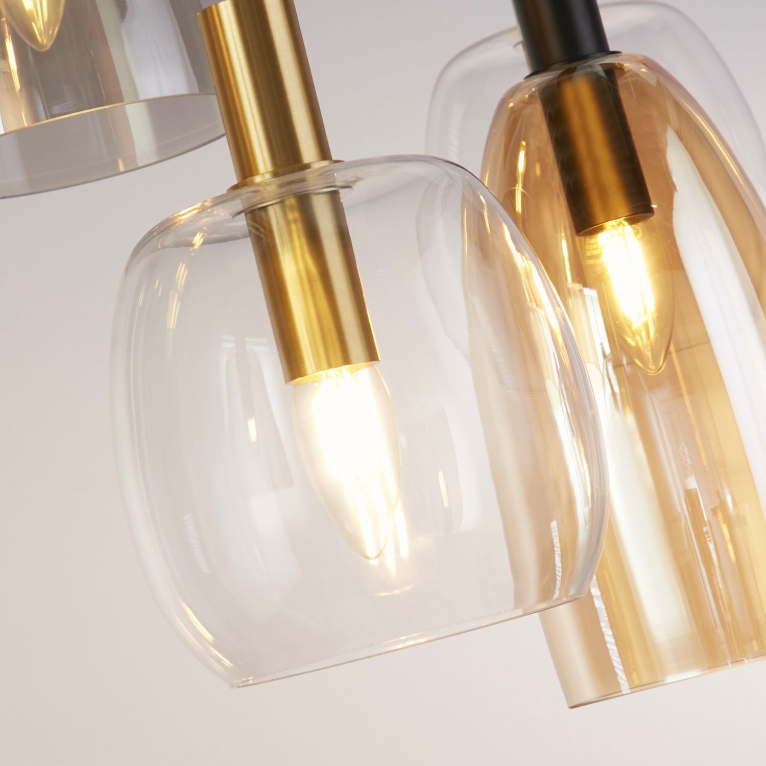 Lampe à suspendre 6 flammes E14 L : 95 cm Verre Métal Vintage Lampe à suspendre 6 flammes E14 L : 95 cm Verre Métal Vintage