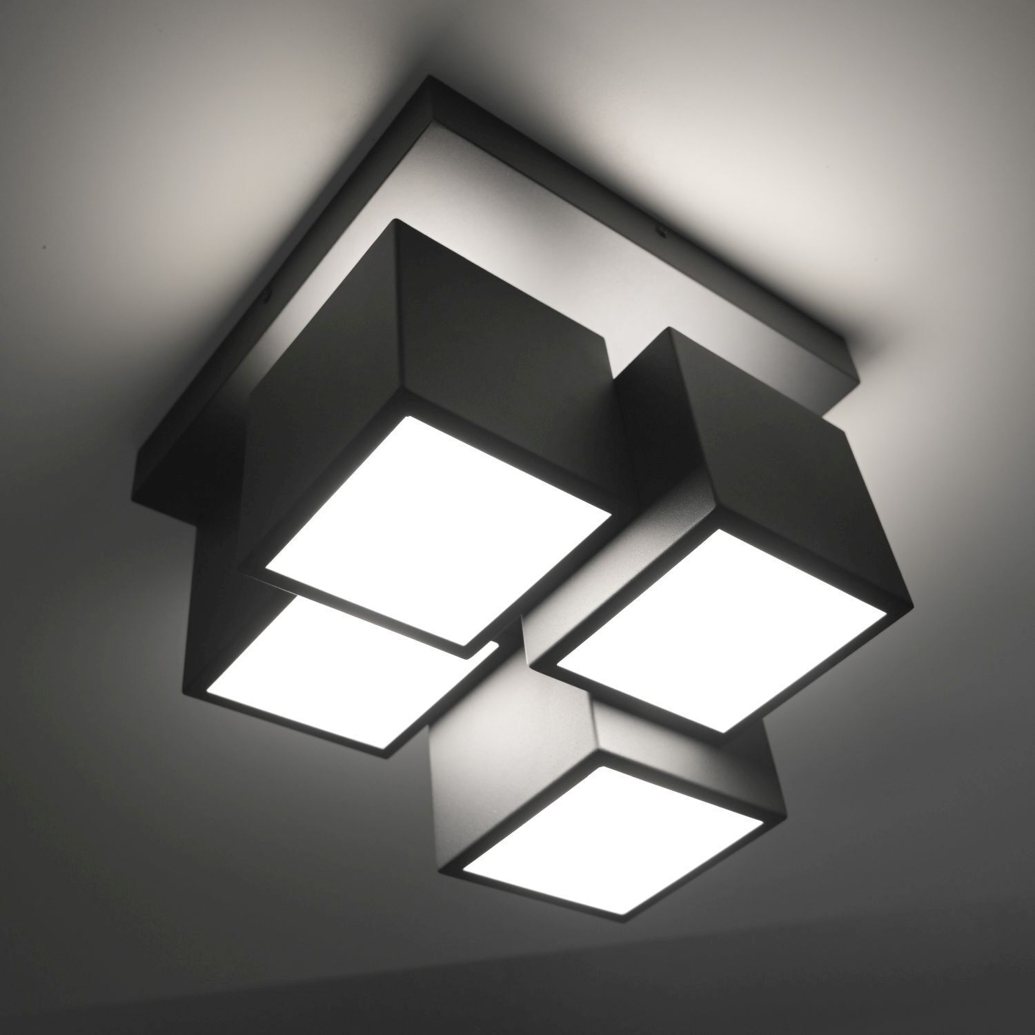 Plafonnier LED Métal Cube L:30 cm 2400 lm Noir