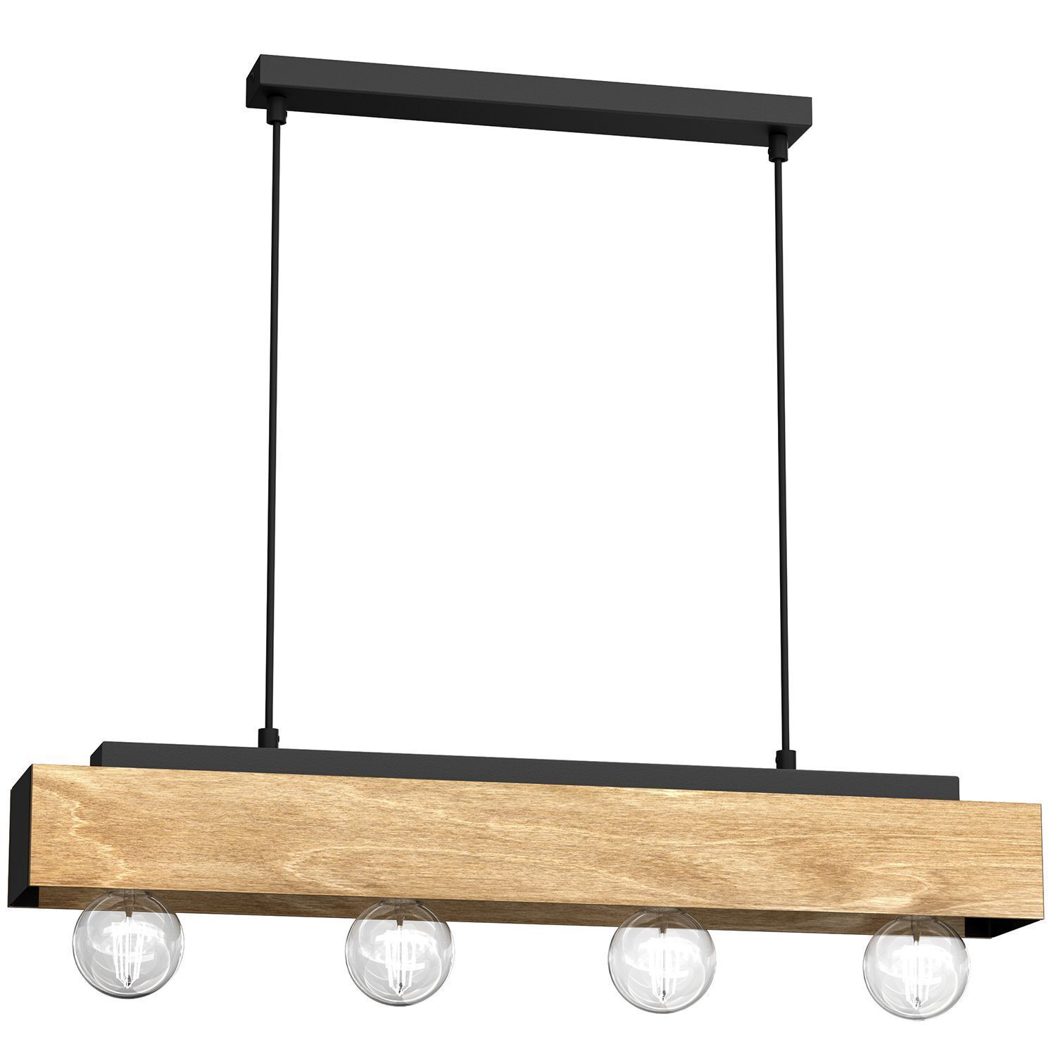 Pendelleuchte Holz Metall 4-flmg 76 cm in Schwarz Natur Elektronik, Bildschirm