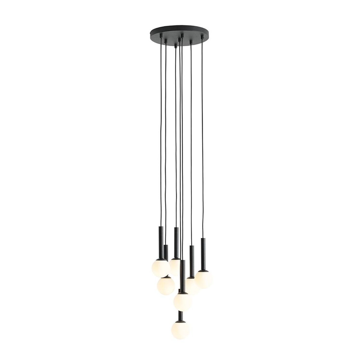 Lampe à suspendre ronde 7 flammes verre métal noir anti-éblouissement