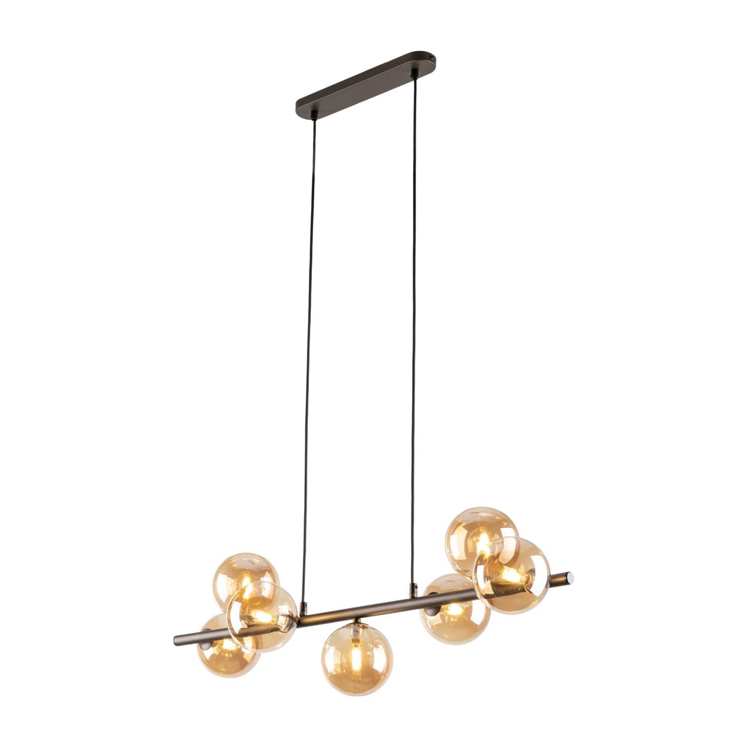Suspension métal verre fumé L : 90 cm H : max. 153 cm 7x G9 Leuchter, Lampe