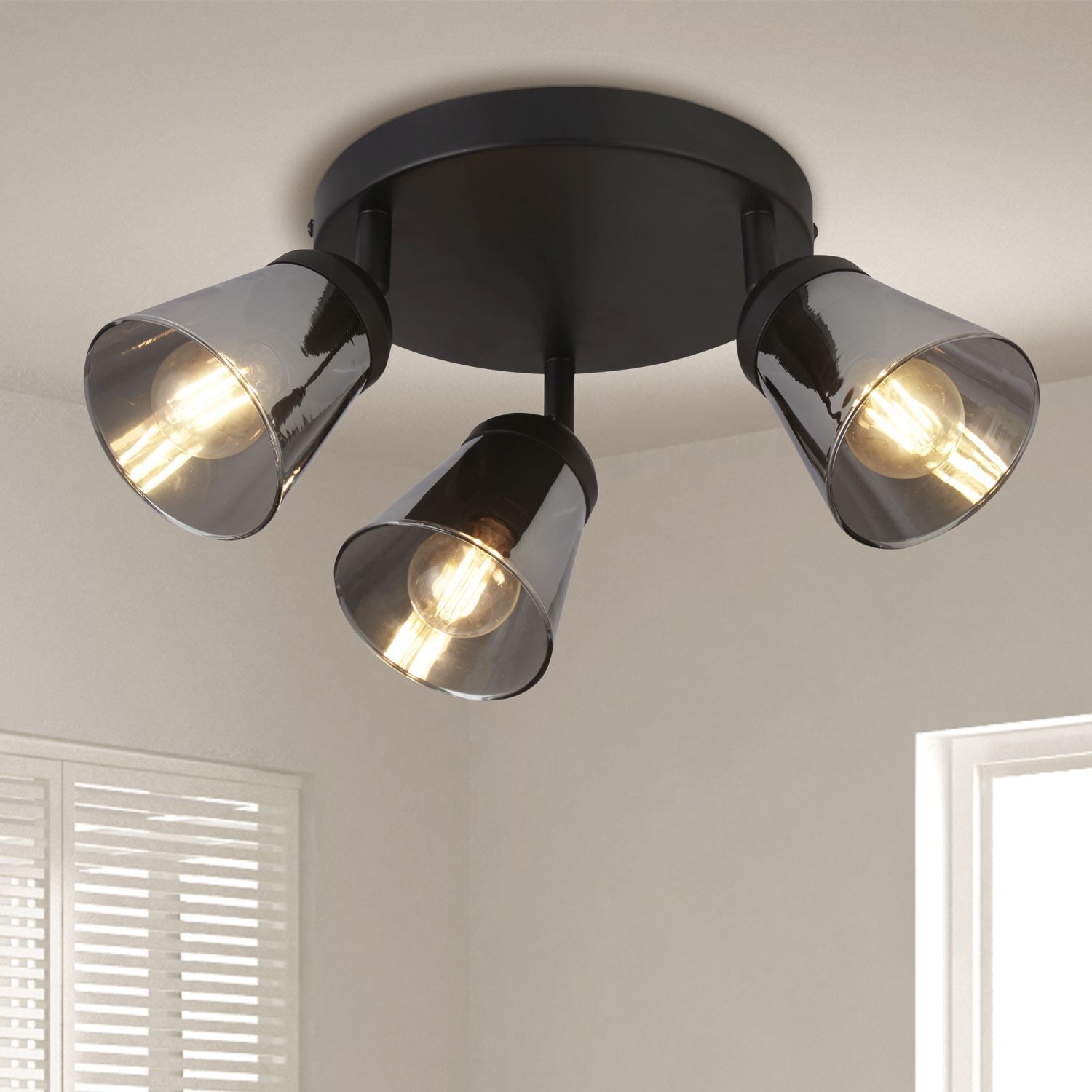 Plafonnier 3 flammes Ø 42 cm noir gris fumé E14