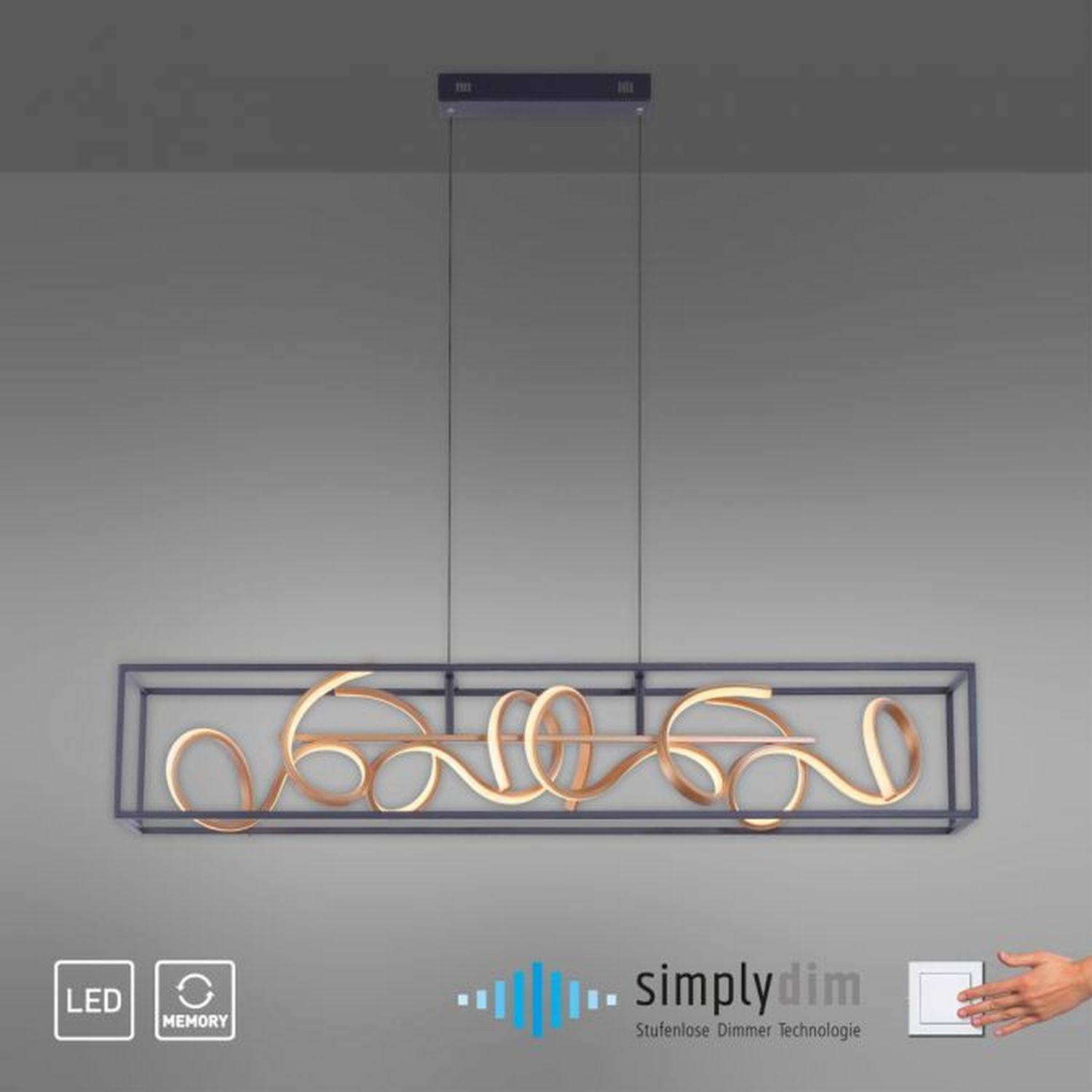 Lampe LED à suspendre Noir Or Métal L:110 cm intensité lumineuse variable Leuchter, Lampe