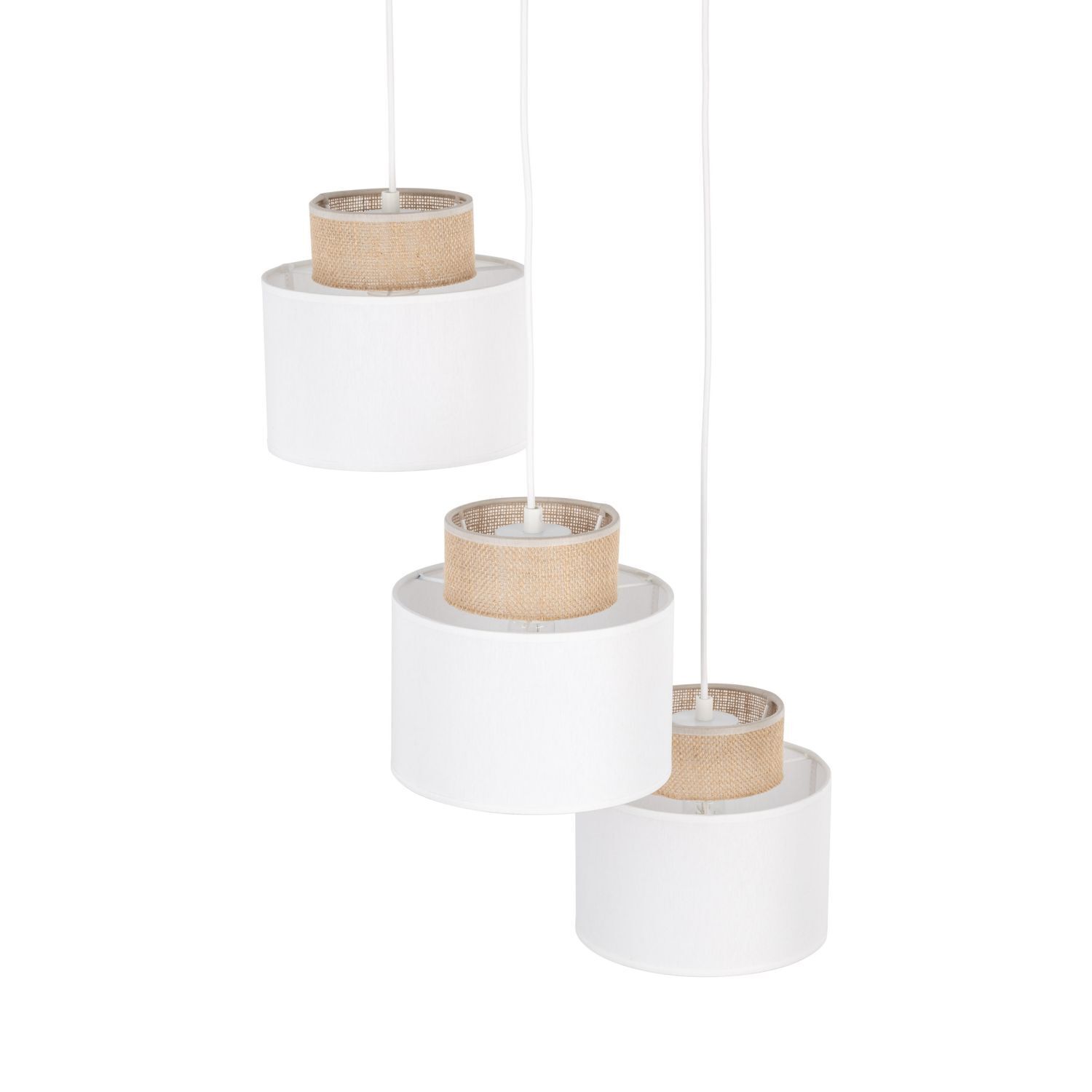 Suspension réglable tissu jute H : max. 1,1 m 3x E27 Lampe, Kronleuchter