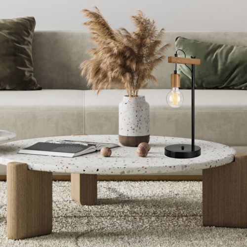 Lampe de table noire en bois 56cm polyvalente AMIDA