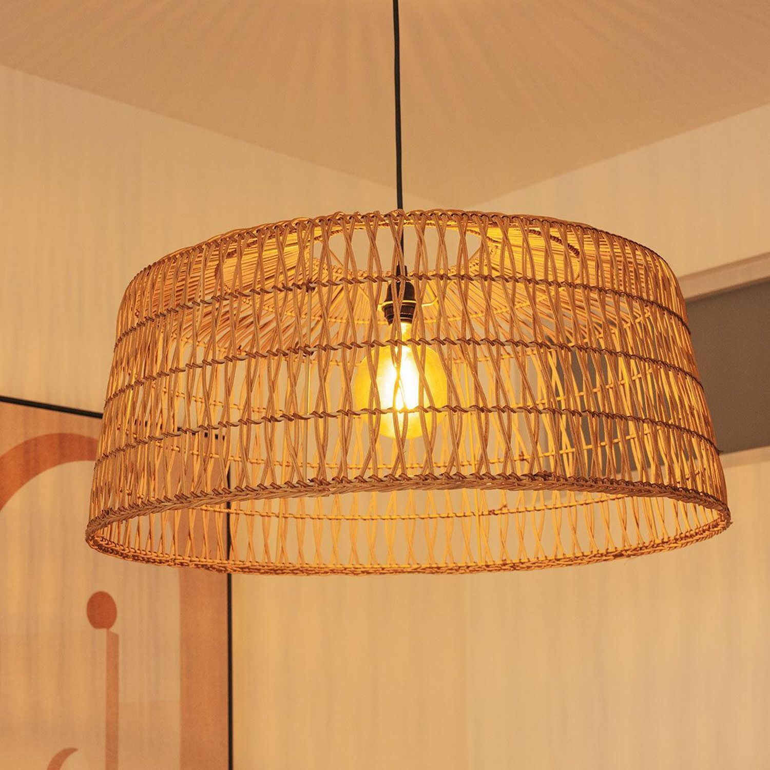 Suspension rotin E27 grand Ø 79 cm rond en naturel Boho