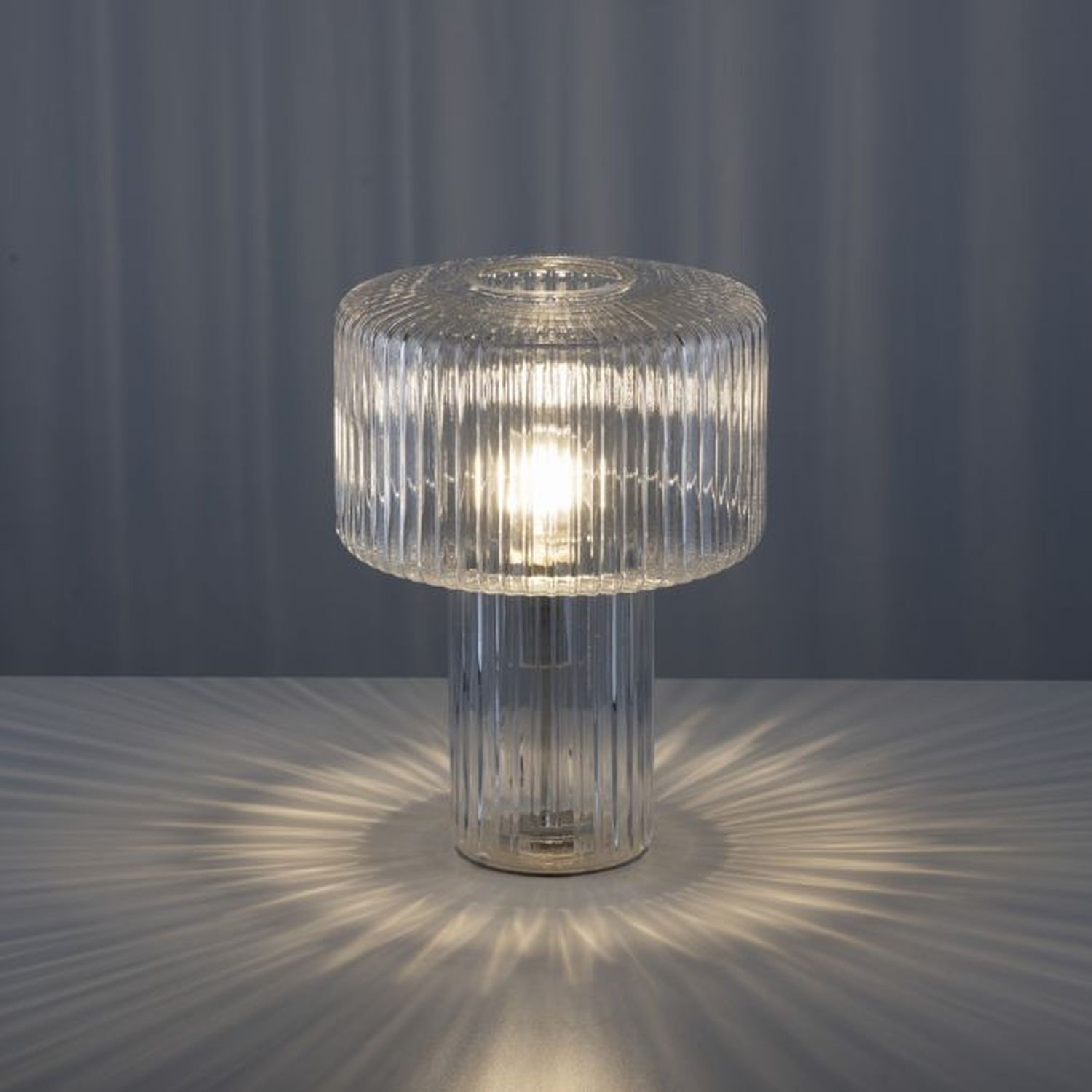 Dekorative Tischleuchte Riffelglas E27 35 cm Pilz rund Lampe