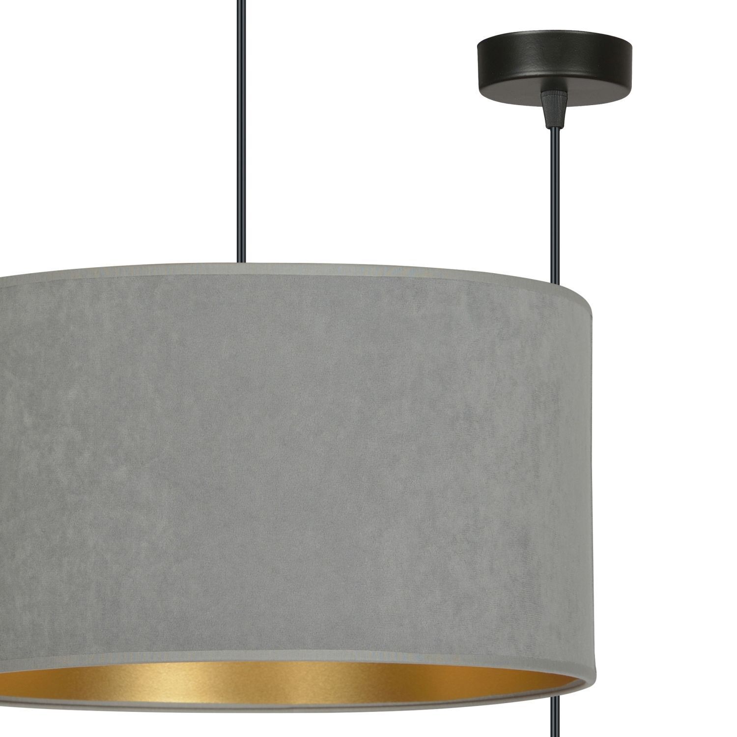 Lampe à suspendre tissu Ø 35 cm rond Moderne Noir Gris Or E27